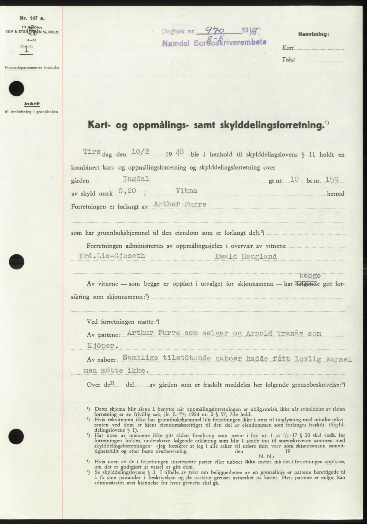 Namdal sorenskriveri, SAT/A-4133/1/2/2C: Pantebok nr. -, 1947-1948, Dagboknr: 970/1948