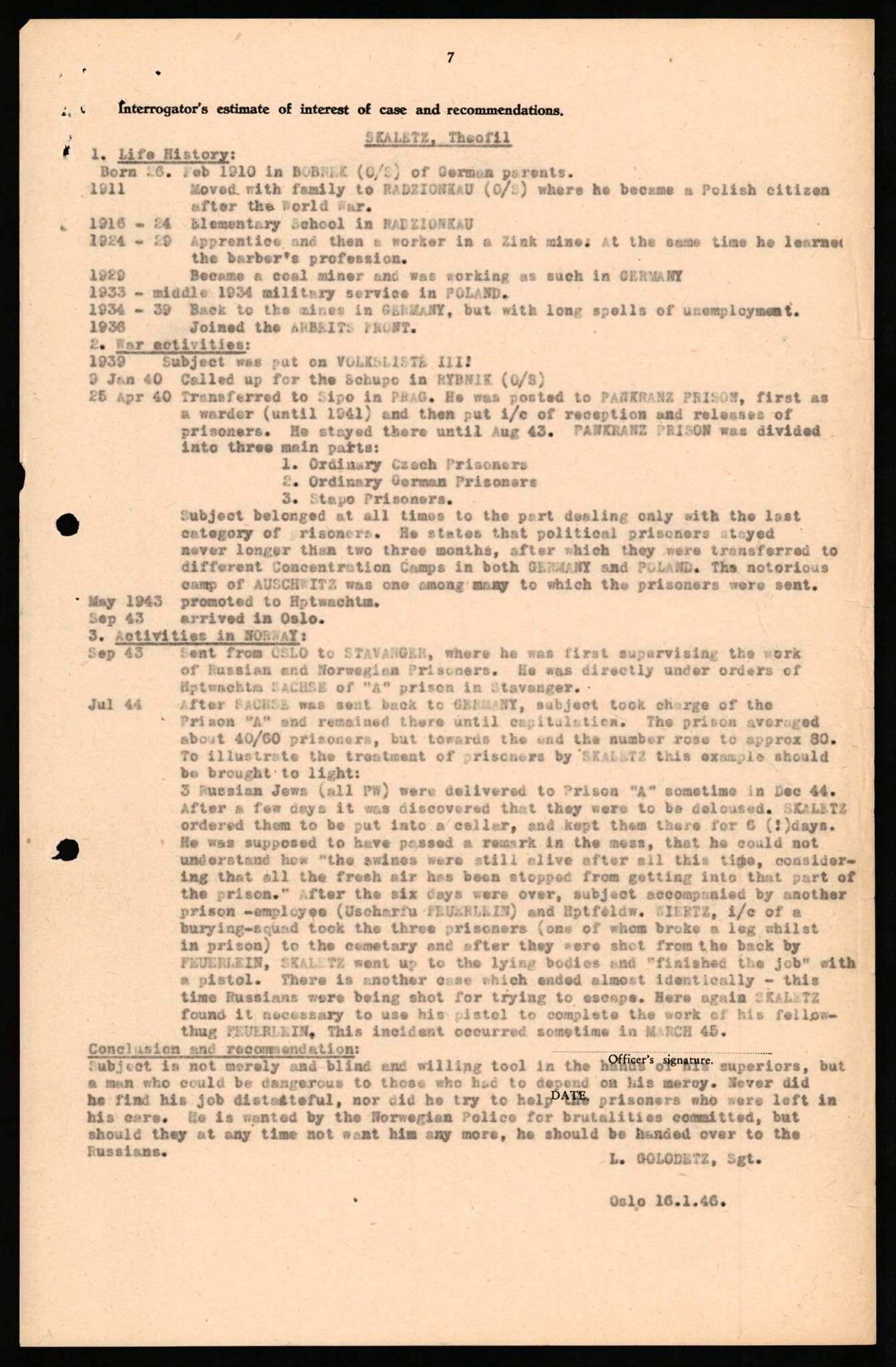 Forsvaret, Forsvarets overkommando II, AV/RA-RAFA-3915/D/Db/L0032: CI Questionaires. Tyske okkupasjonsstyrker i Norge. Tyskere., 1945-1946, s. 138