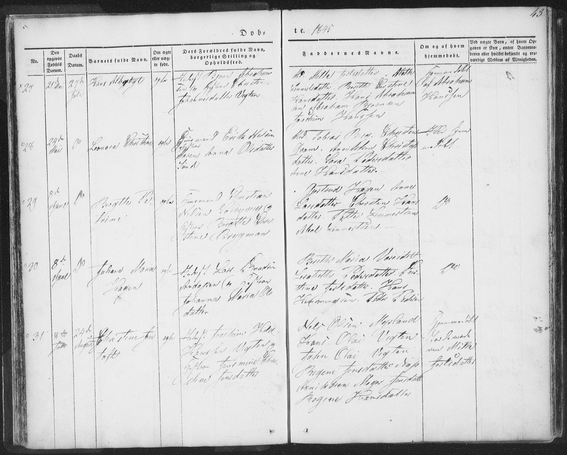 Ministerialprotokoller, klokkerbøker og fødselsregistre - Nordland, SAT/A-1459/885/L1202: Ministerialbok nr. 885A03, 1838-1859, s. 43