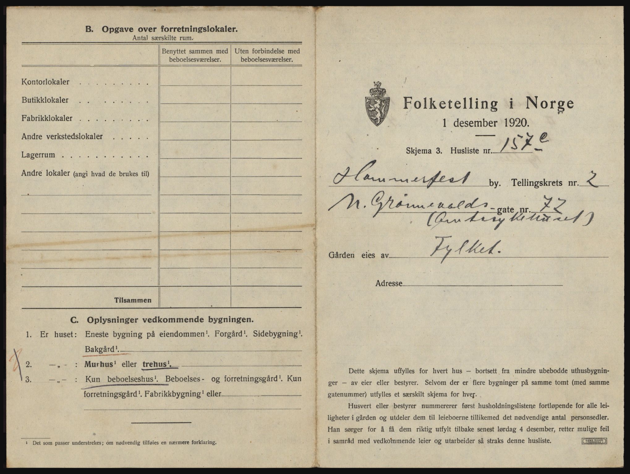 SATØ, Folketelling 1920 for 2001 Hammerfest kjøpstad, 1920, s. 1008