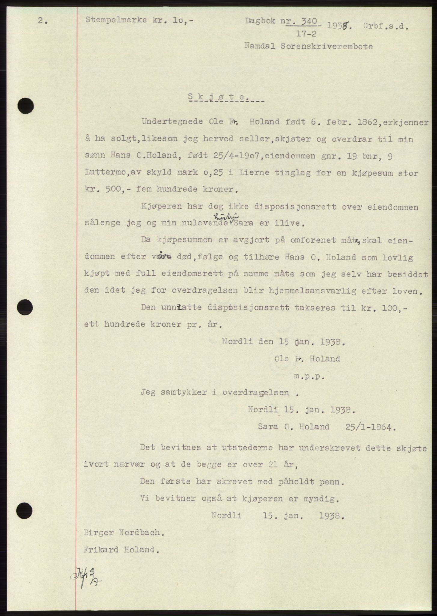 Namdal sorenskriveri, SAT/A-4133/1/2/2C: Pantebok nr. -, 1937-1939, Tingl.dato: 17.02.1938