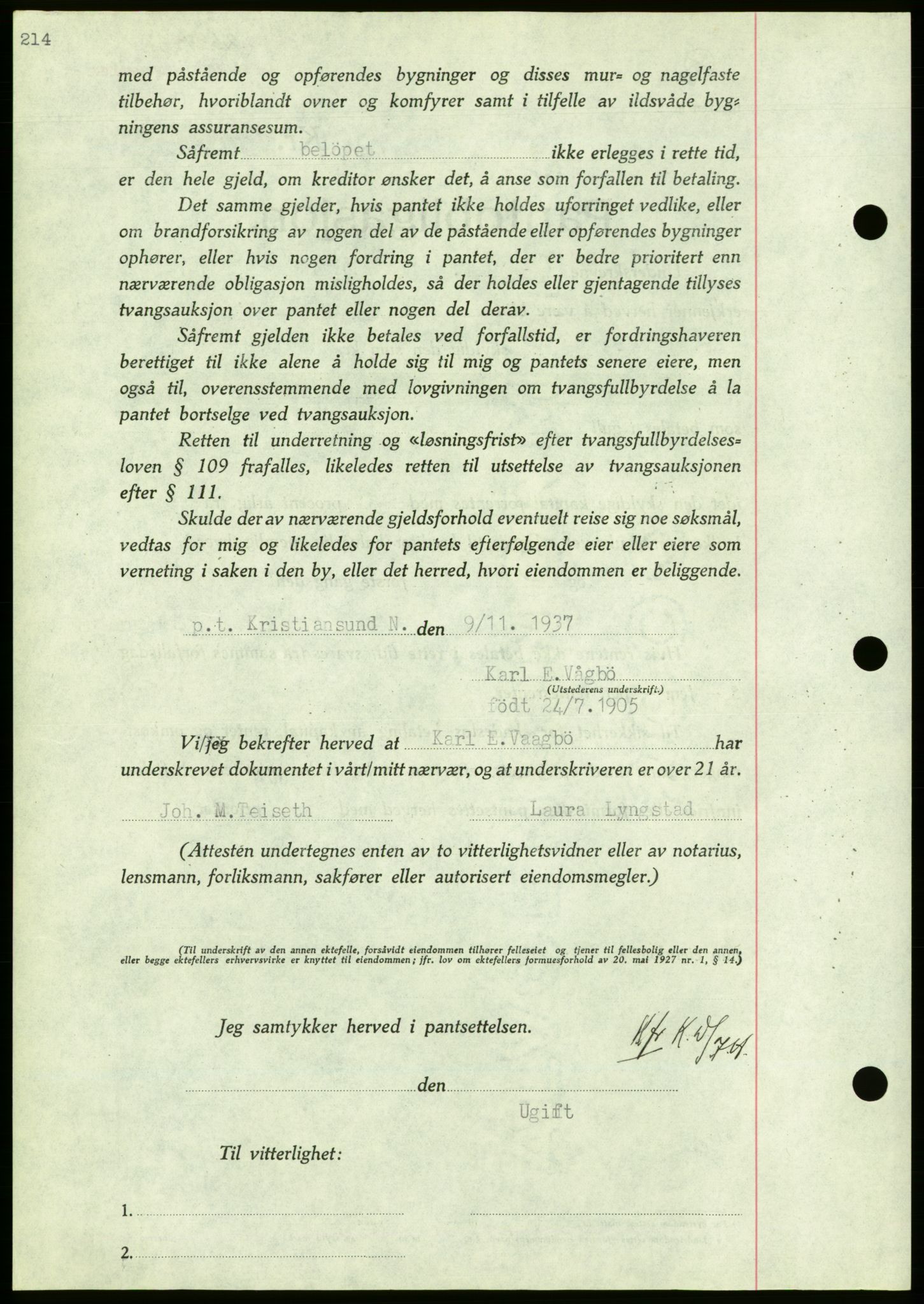 Nordmøre sorenskriveri, AV/SAT-A-4132/1/2/2Ca/L0092: Pantebok nr. B82, 1937-1938, Dagboknr: 2694/1937