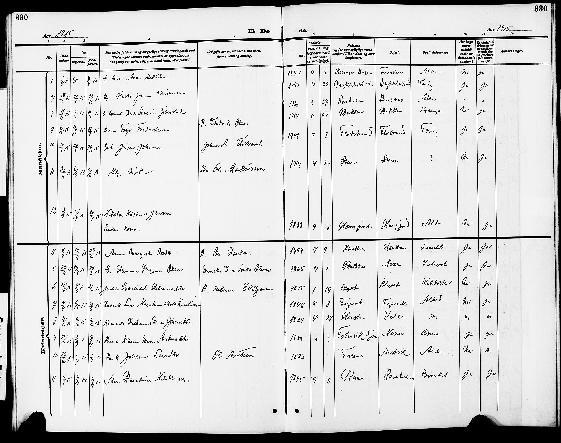 Ministerialprotokoller, klokkerbøker og fødselsregistre - Nordland, AV/SAT-A-1459/838/L0560: Klokkerbok nr. 838C07, 1910-1928, s. 330