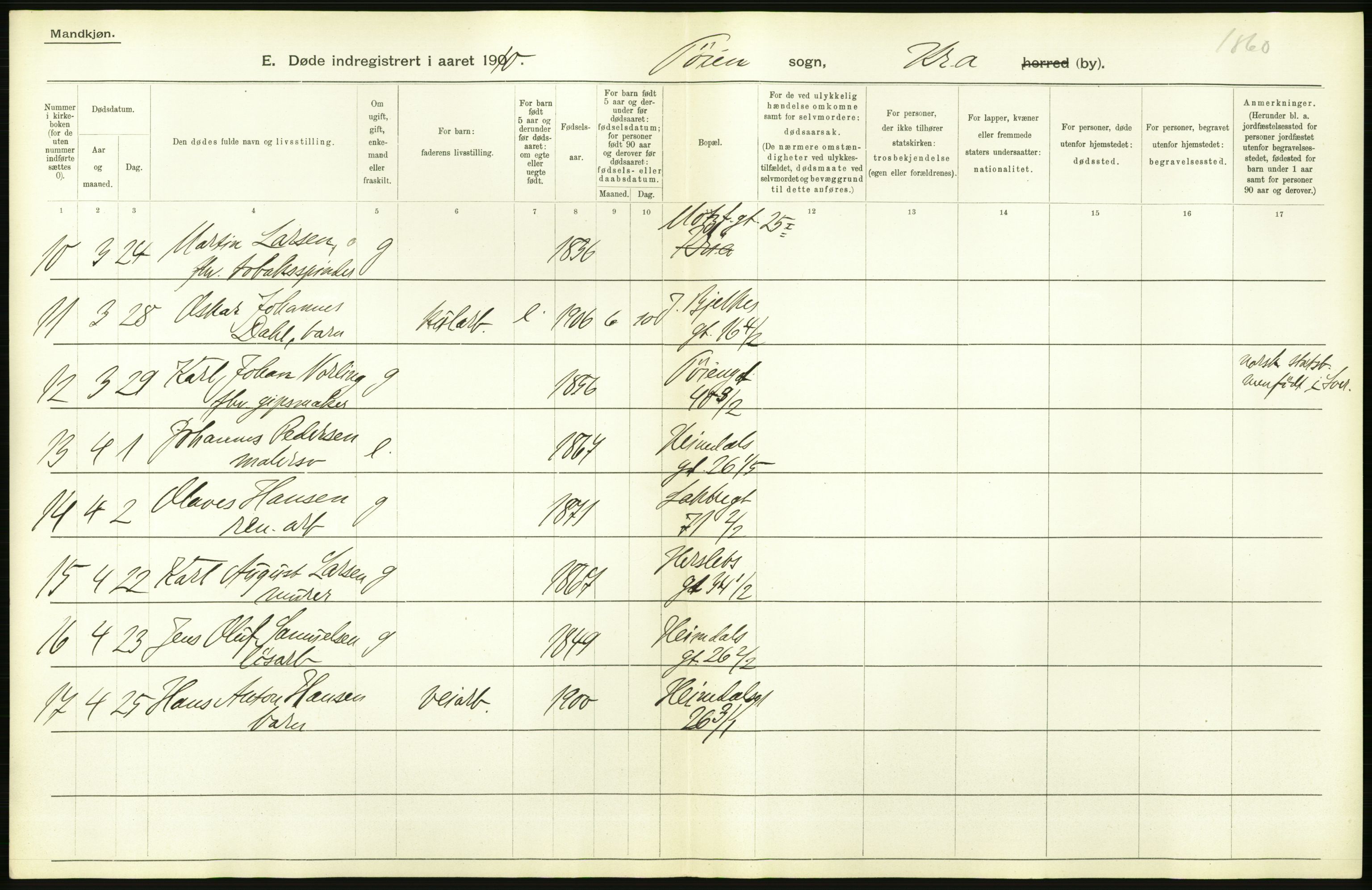 Statistisk sentralbyrå, Sosiodemografiske emner, Befolkning, AV/RA-S-2228/D/Df/Dfa/Dfah/L0008: Kristiania: Døde, 1910, s. 702