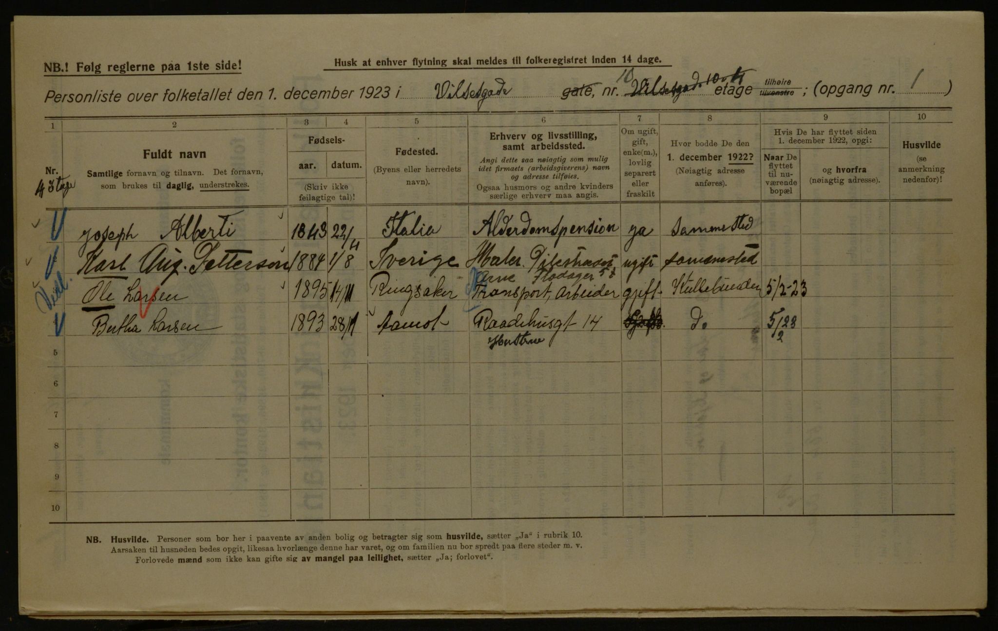 OBA, Kommunal folketelling 1.12.1923 for Kristiania, 1923, s. 141746