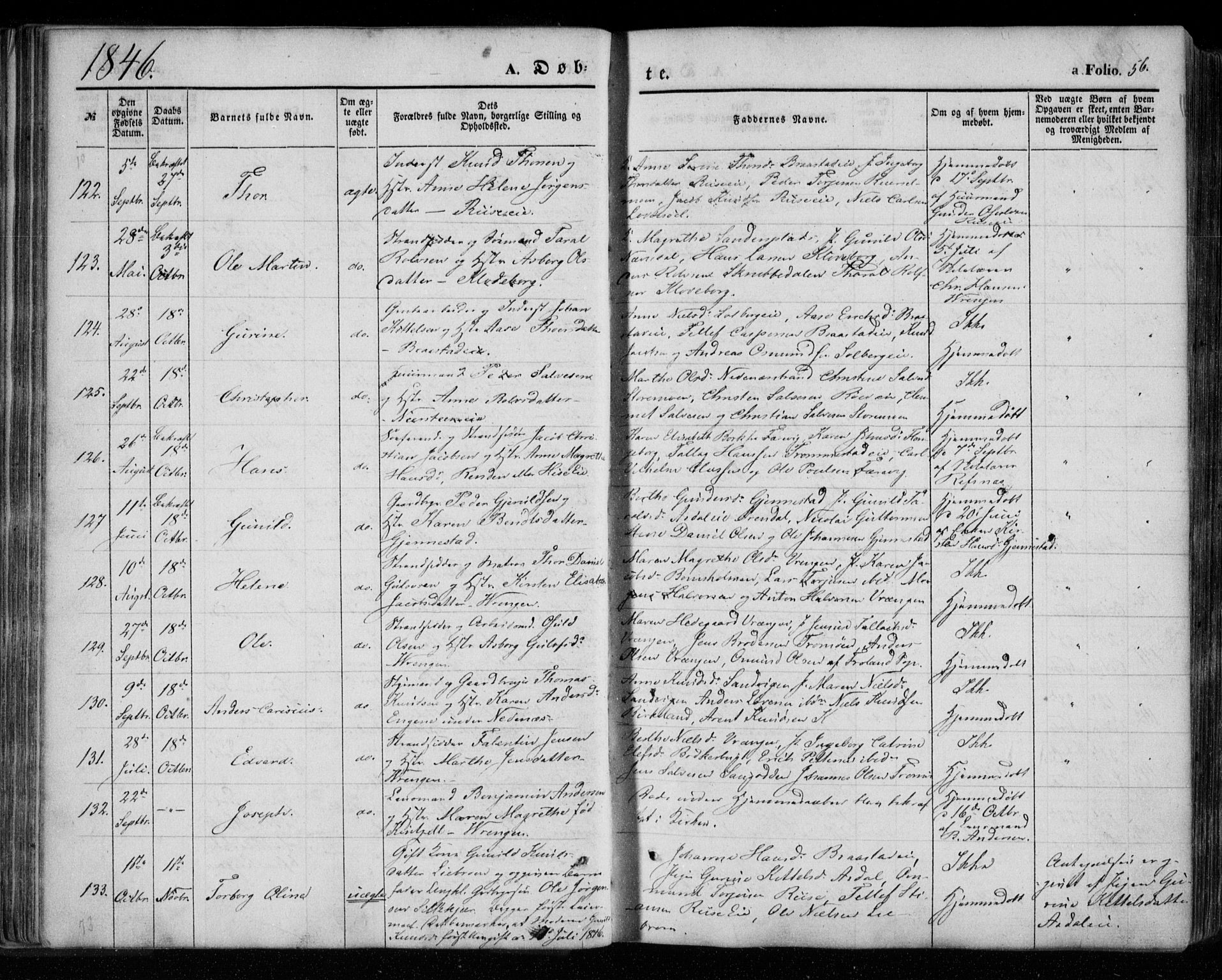 Øyestad sokneprestkontor, AV/SAK-1111-0049/F/Fa/L0014: Ministerialbok nr. A 14, 1843-1856, s. 56