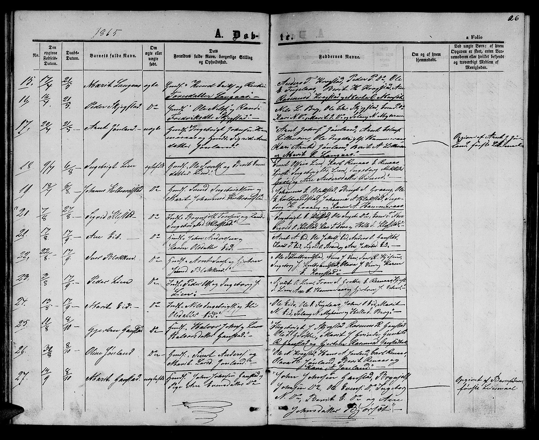 Ministerialprotokoller, klokkerbøker og fødselsregistre - Sør-Trøndelag, AV/SAT-A-1456/694/L1131: Klokkerbok nr. 694C03, 1858-1886, s. 26