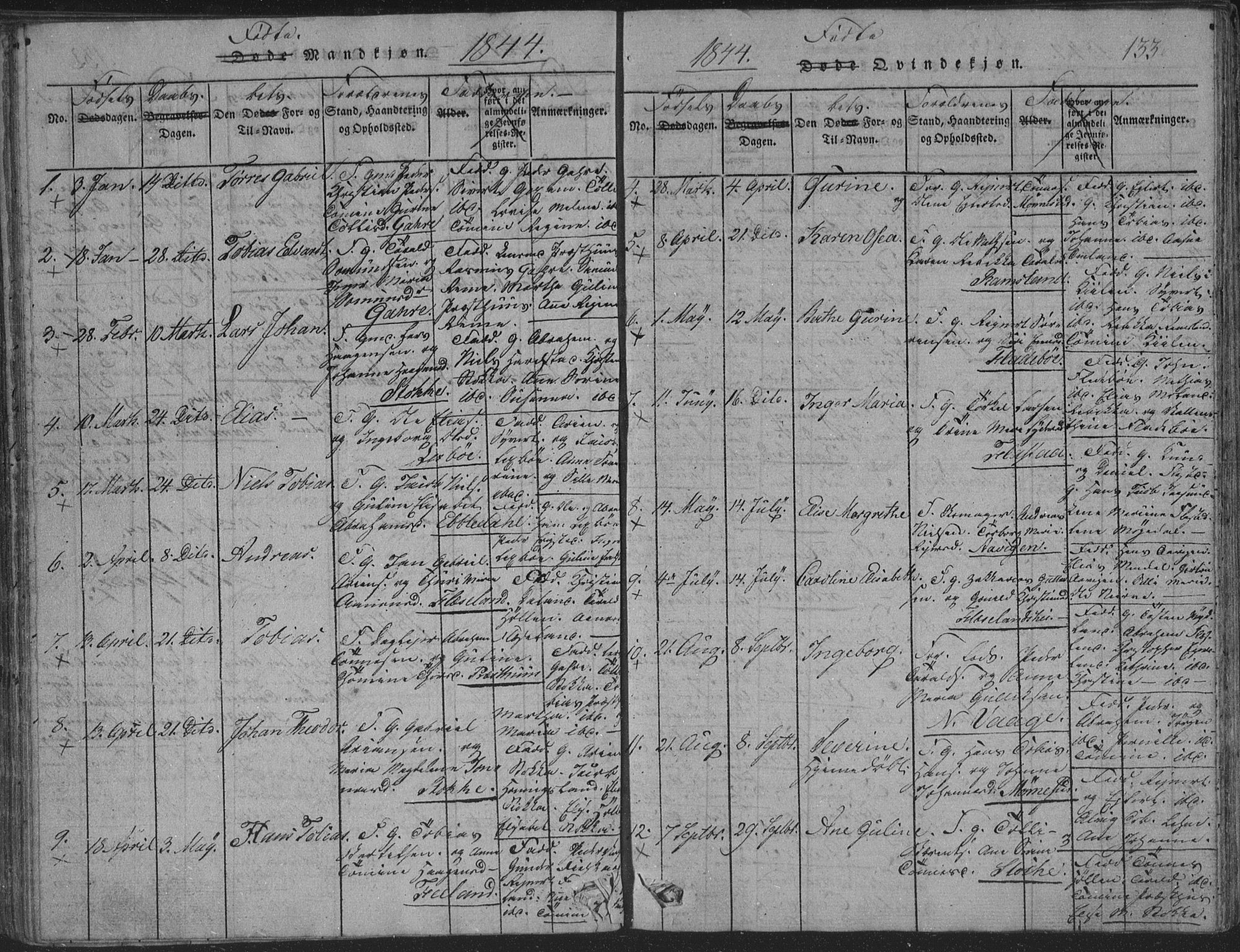 Sør-Audnedal sokneprestkontor, AV/SAK-1111-0039/F/Fb/Fba/L0001: Klokkerbok nr. B 1, 1815-1850, s. 133