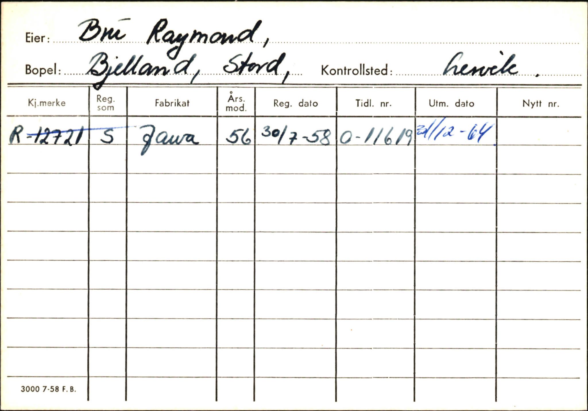 Statens vegvesen, Hordaland vegkontor, AV/SAB-A-5201/2/Ha/L0007: R-eierkort B, 1920-1971, s. 11