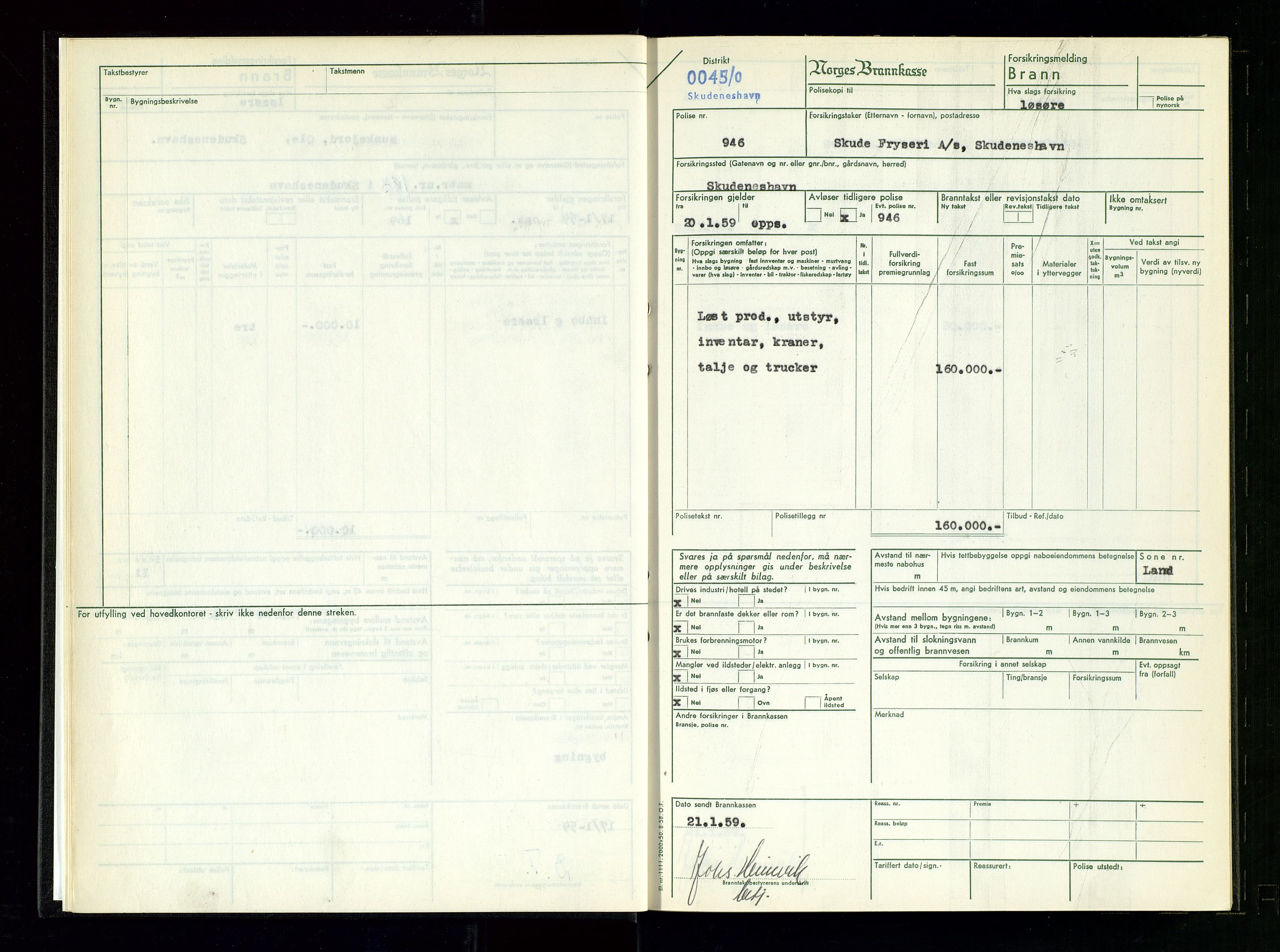 Skudenes lensmannskontor, SAST/A-100444/Gob/L0007: Branntakstprotokoll, 1959