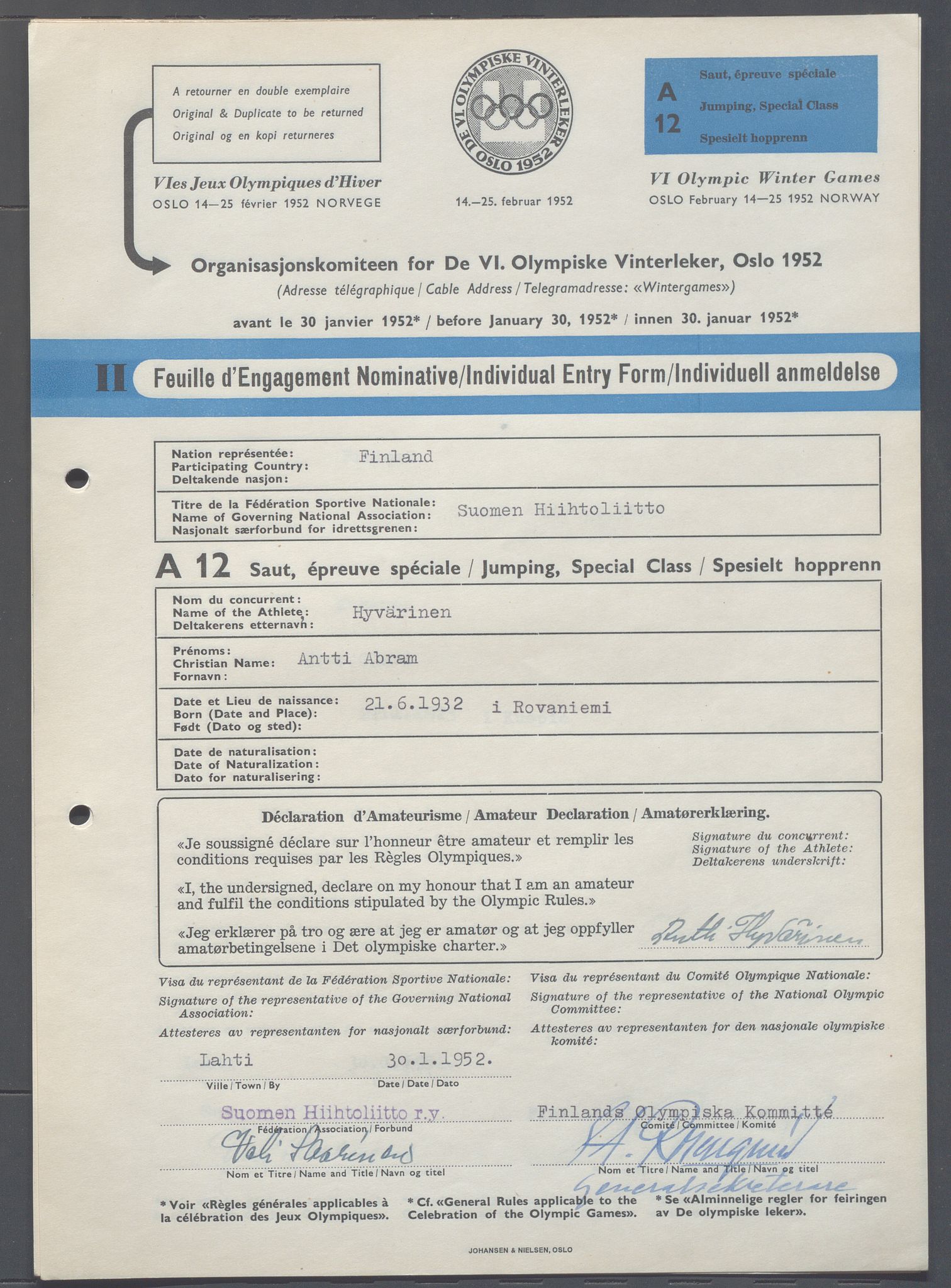 Organisasjonskomiteen for de VI. olympiske vinterleker, OBA/A-20130/H/Ha, 1951-1952, s. 930