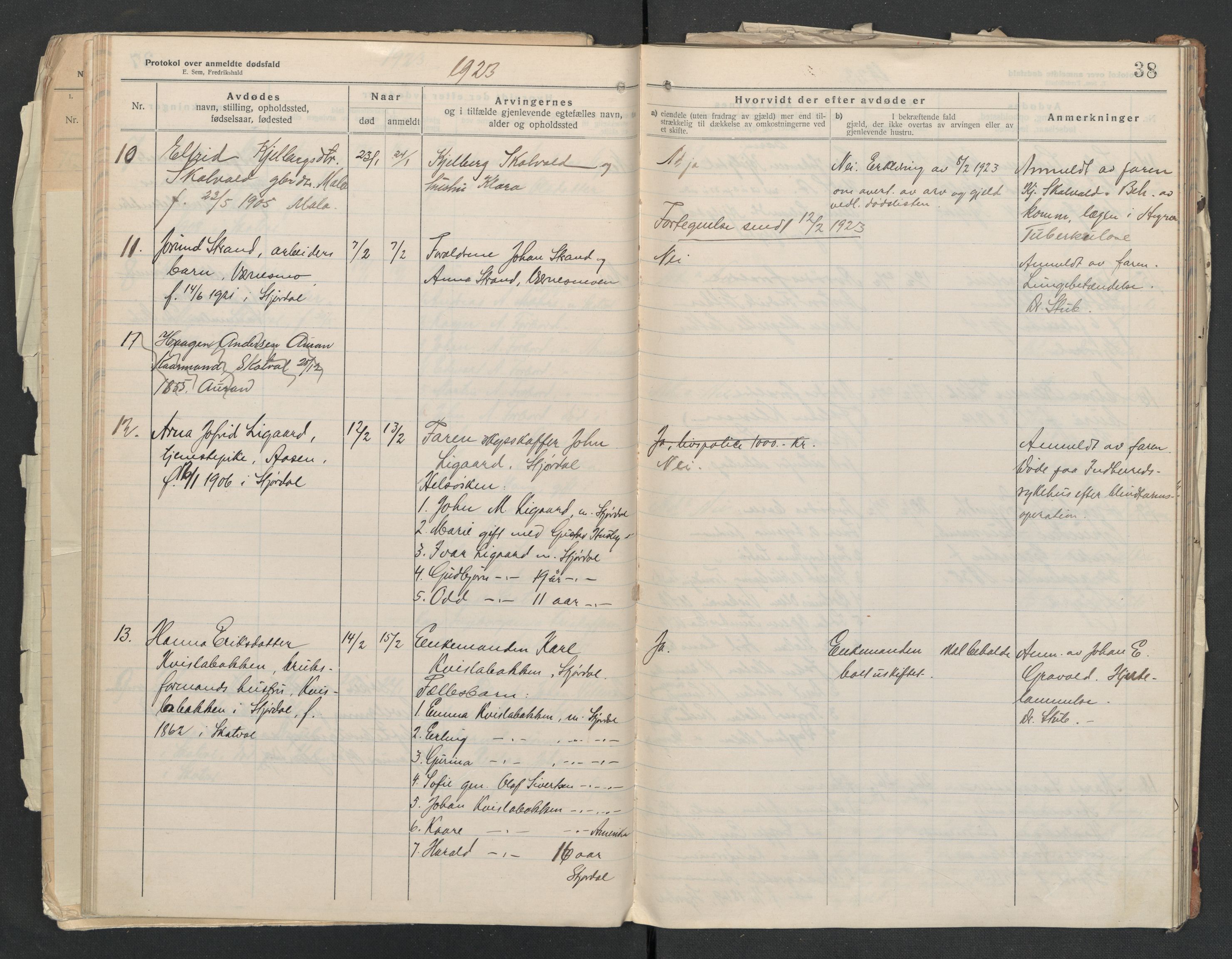 Nedre Stjørdal lensmannskontor, AV/SAT-A-1044/02/L0005: 2.01.05 Dødsfallsprotokoller, 1921-1928, s. 38