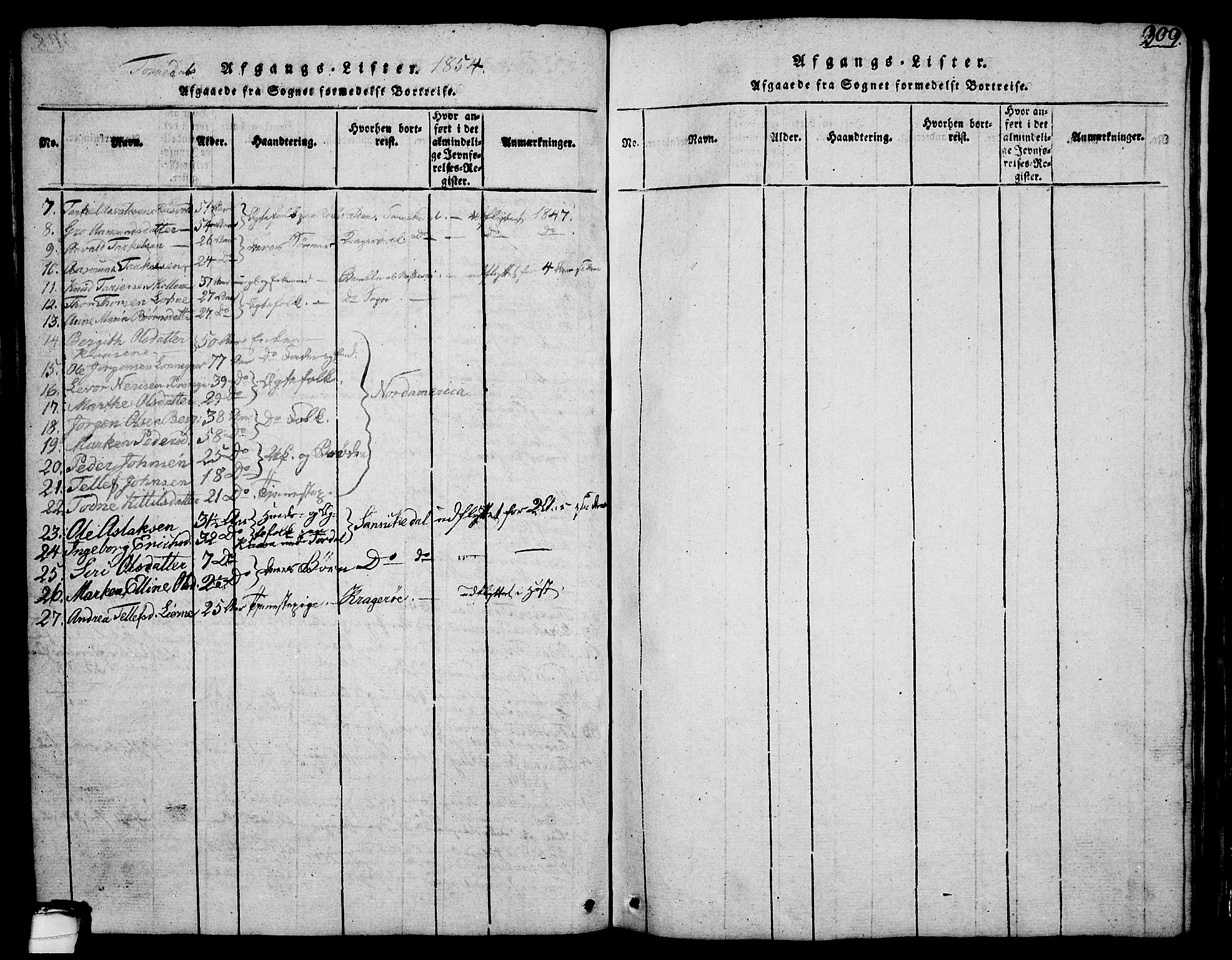 Drangedal kirkebøker, AV/SAKO-A-258/G/Ga/L0001: Klokkerbok nr. I 1 /2, 1814-1856, s. 309