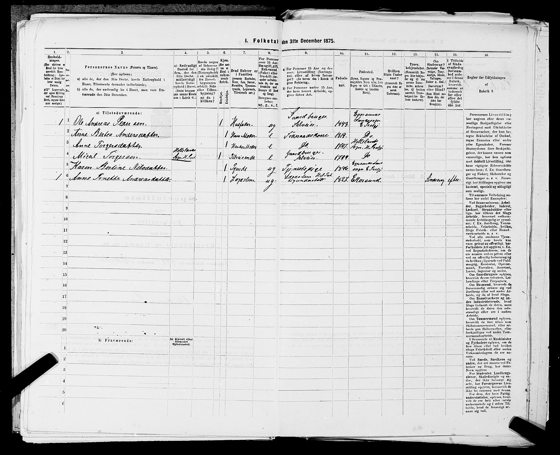 SAST, Folketelling 1875 for 1116L Eigersund prestegjeld, Eigersund landsokn og Ogna sokn, 1875, s. 520