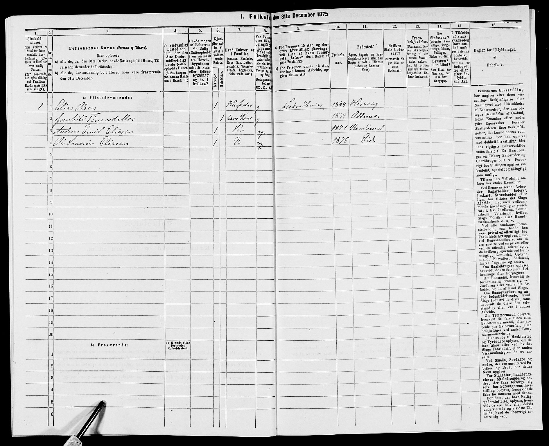 SAK, Folketelling 1875 for 0924P Homedal prestegjeld, 1875, s. 223