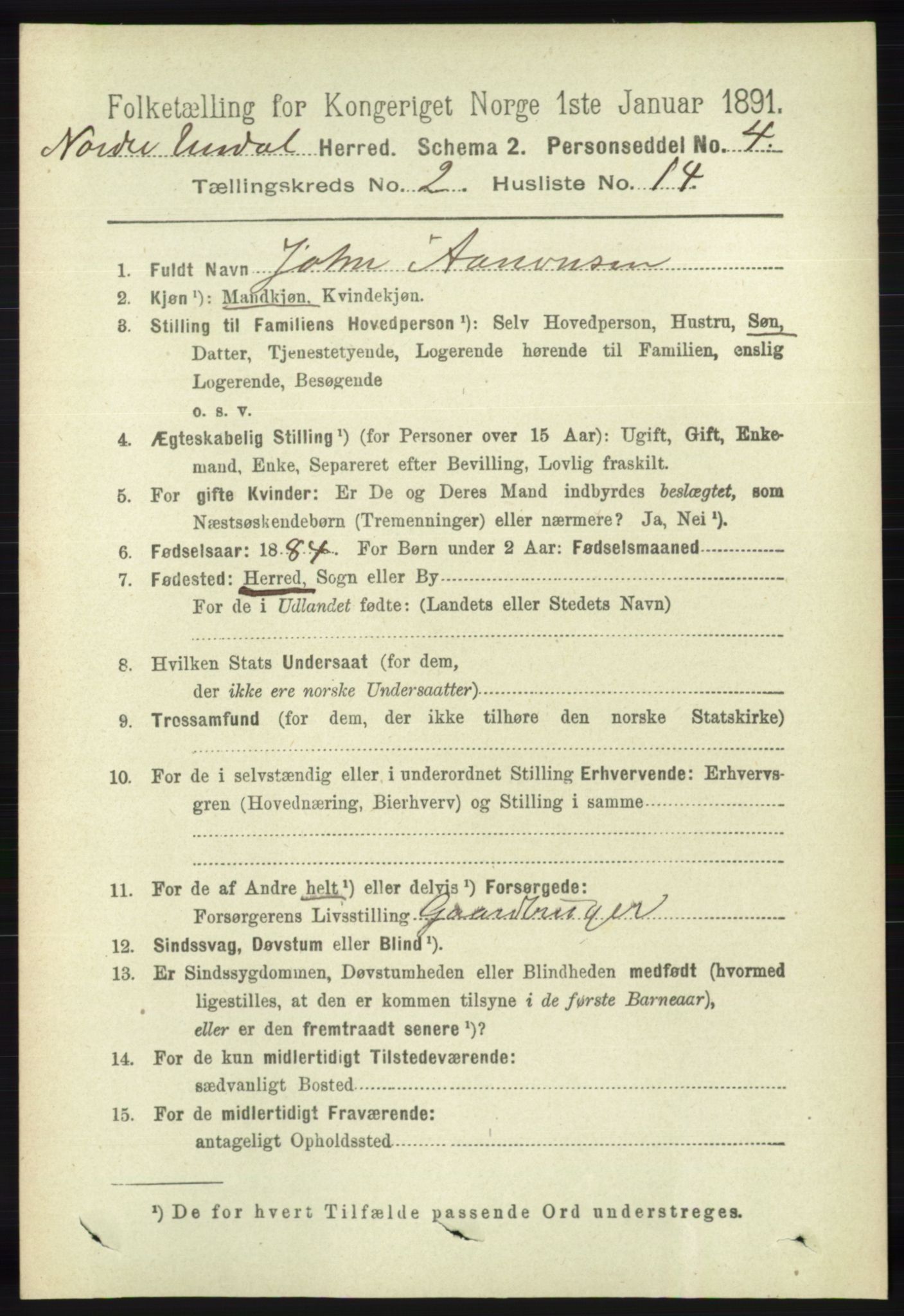 RA, Folketelling 1891 for 1028 Nord-Audnedal herred, 1891, s. 414