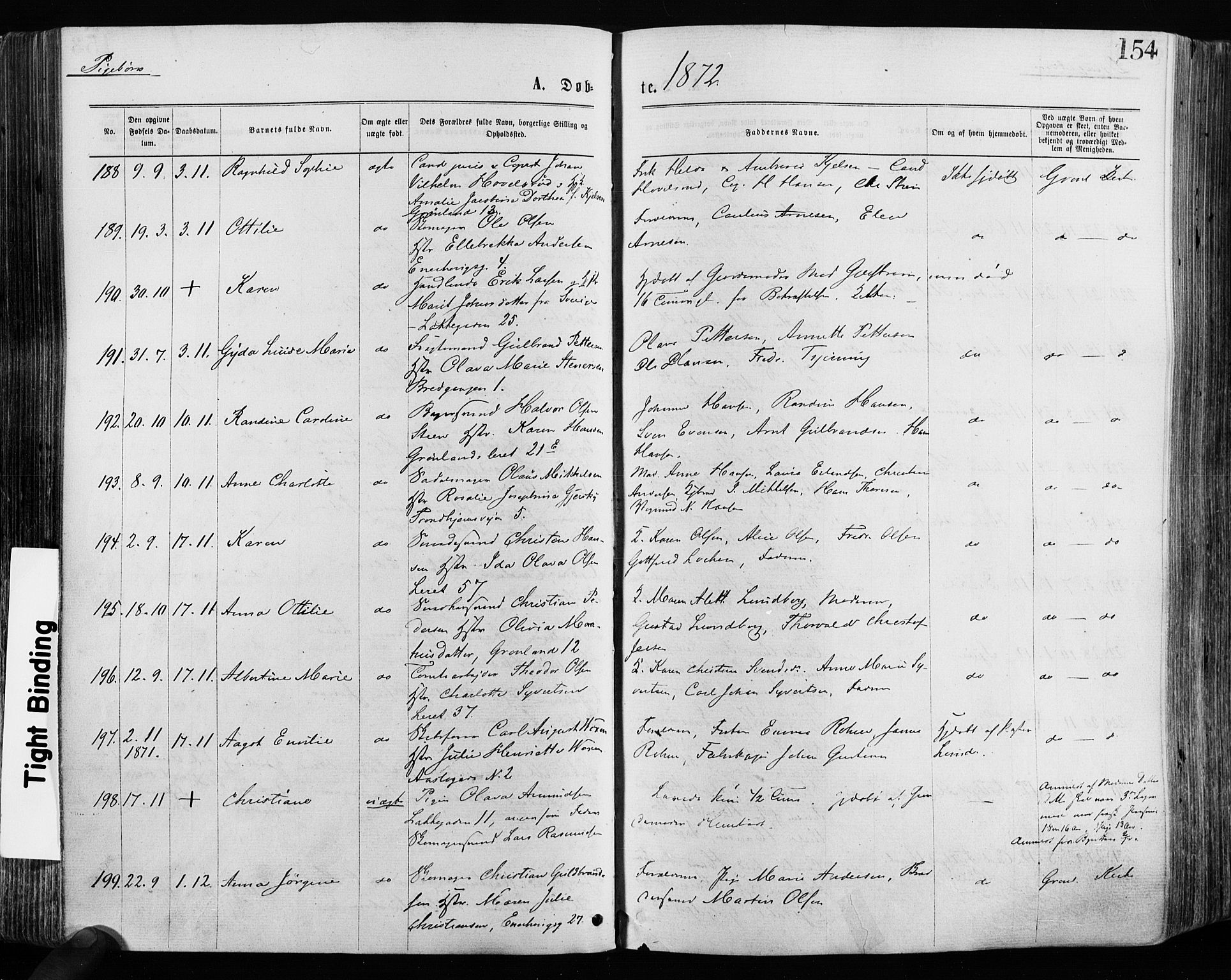 Grønland prestekontor Kirkebøker, SAO/A-10848/F/Fa/L0004: Ministerialbok nr. 4, 1869-1880, s. 154