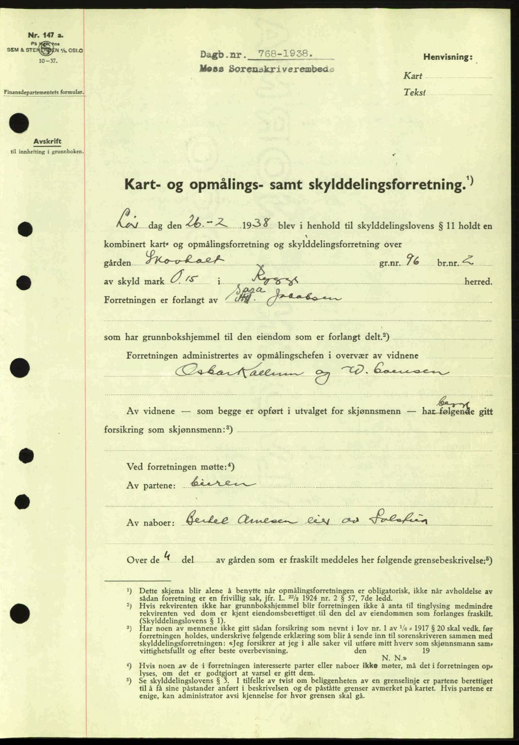 Moss sorenskriveri, SAO/A-10168: Pantebok nr. A4, 1938-1938, Dagboknr: 768/1938