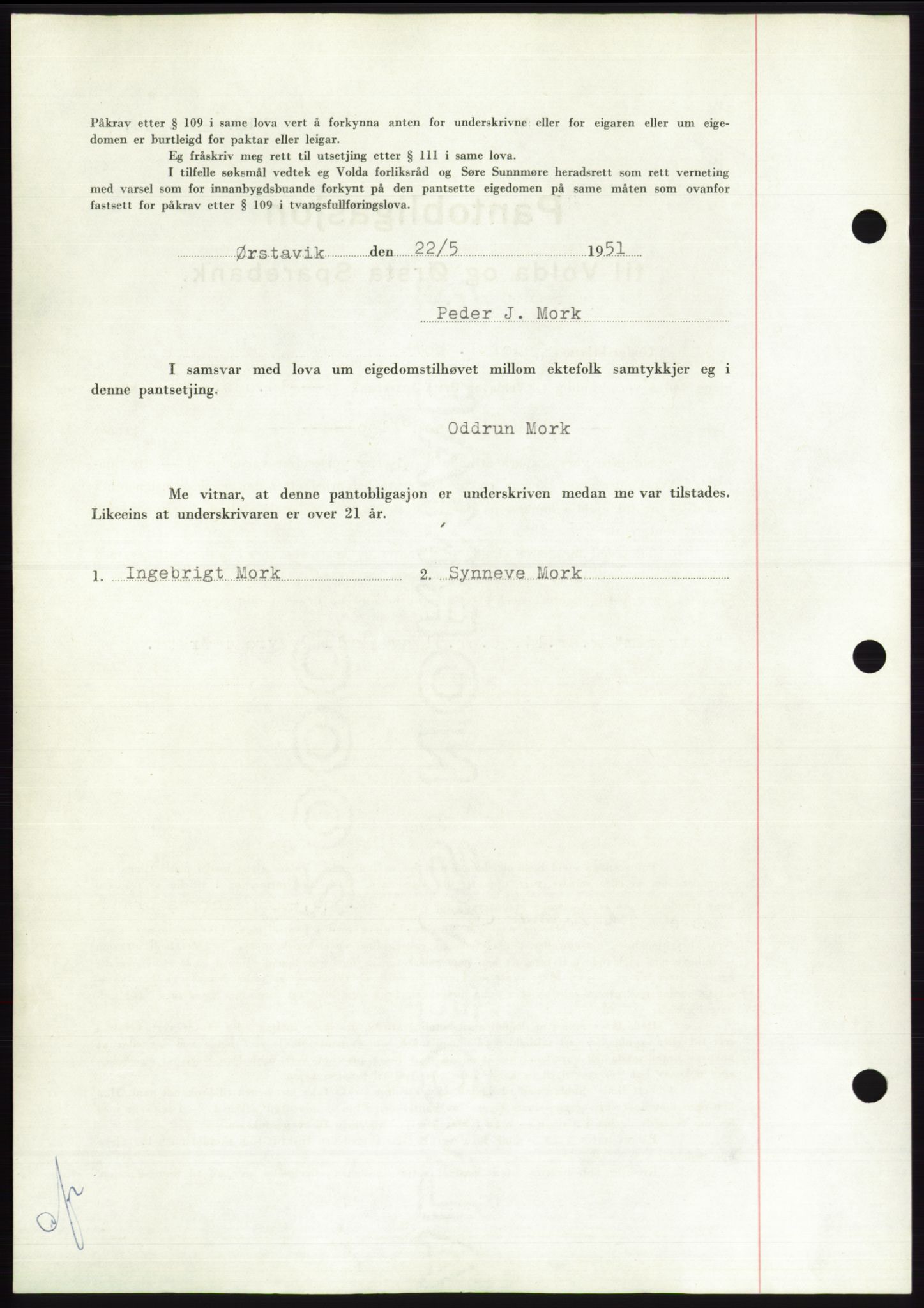 Søre Sunnmøre sorenskriveri, AV/SAT-A-4122/1/2/2C/L0120: Pantebok nr. 8B, 1951-1951, Dagboknr: 867/1951