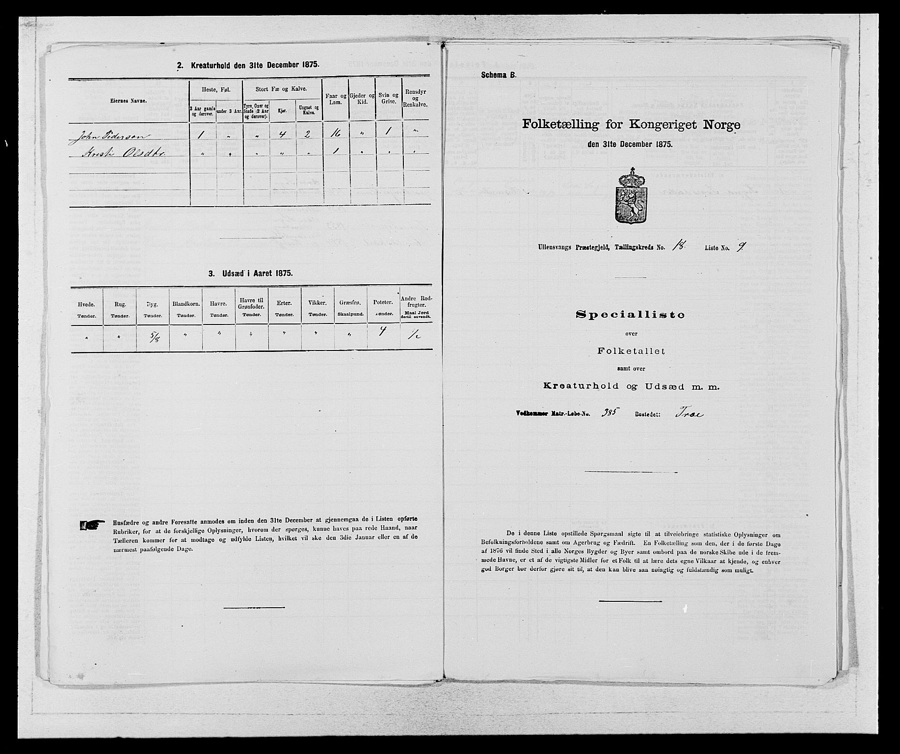 SAB, Folketelling 1875 for 1230P Ullensvang prestegjeld, 1875, s. 1875