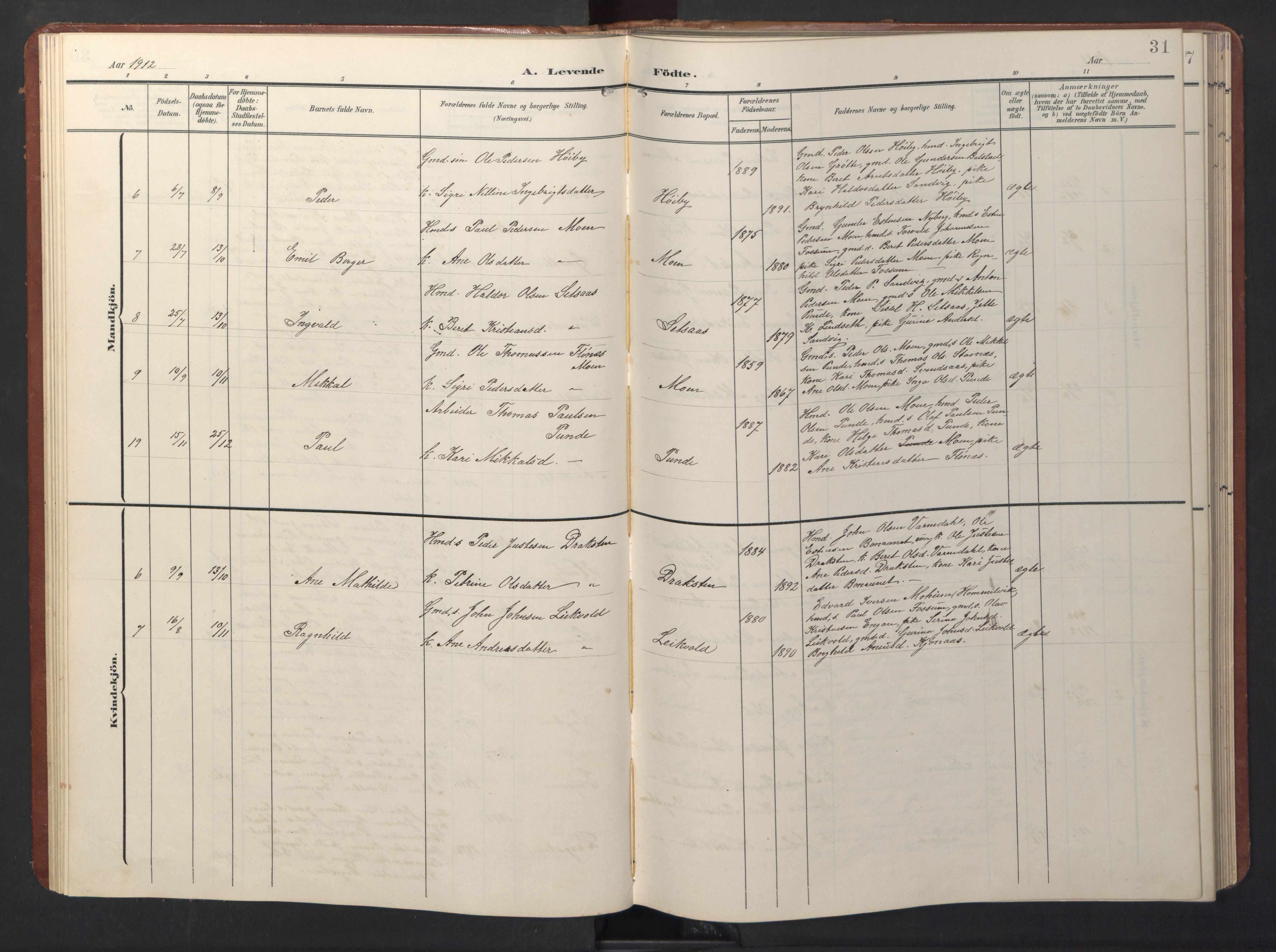 Ministerialprotokoller, klokkerbøker og fødselsregistre - Sør-Trøndelag, AV/SAT-A-1456/696/L1161: Klokkerbok nr. 696C01, 1902-1950, s. 31