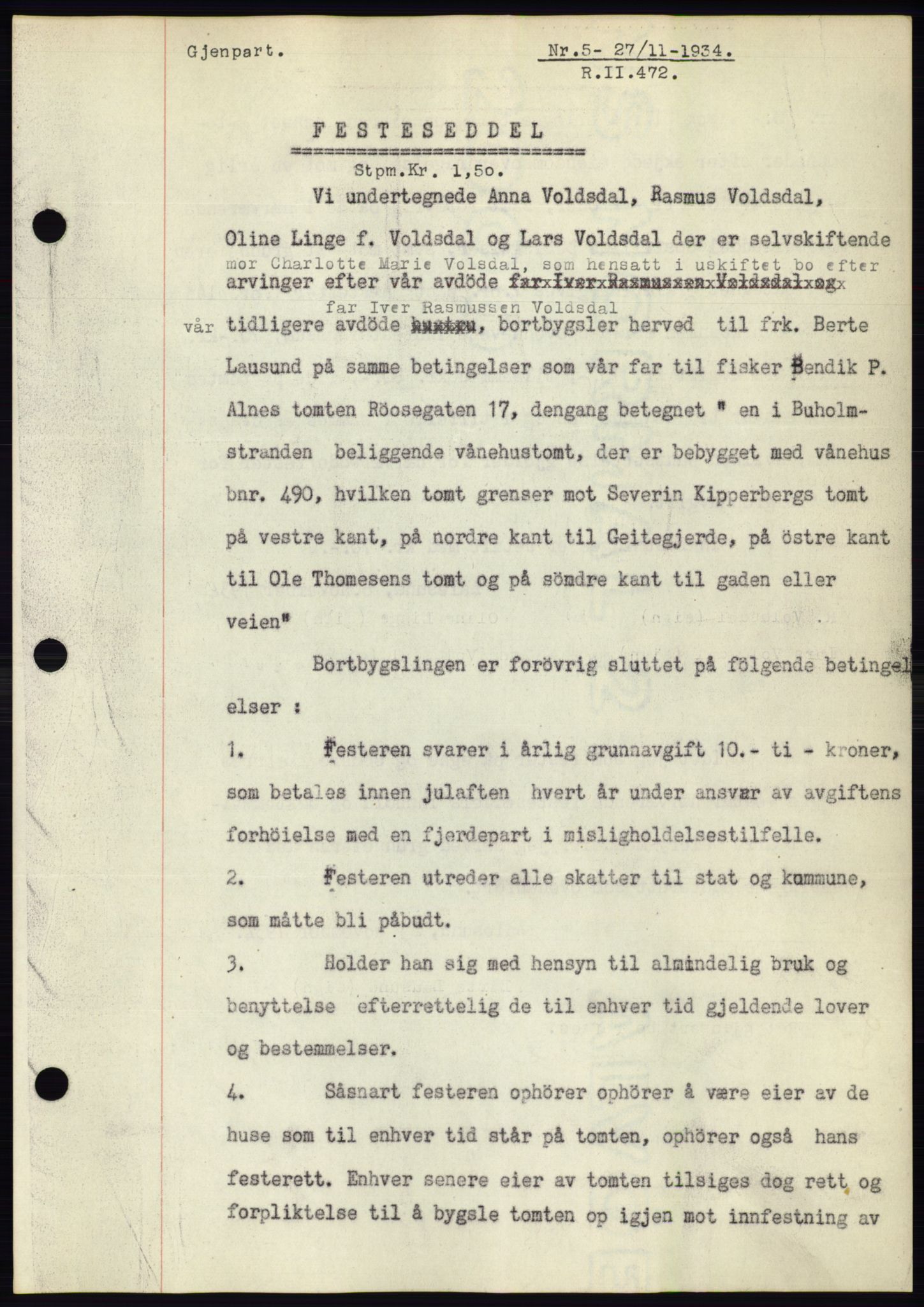 Ålesund byfogd, SAT/A-4384: Pantebok nr. 32, 1934-1935, Tingl.dato: 27.11.1934
