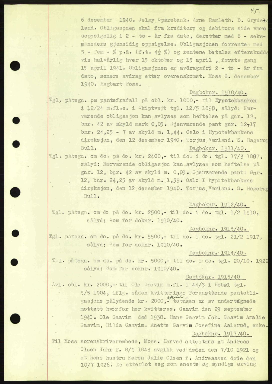 Moss sorenskriveri, SAO/A-10168: Pantebok nr. B10, 1940-1941, Dagboknr: 1910/1940