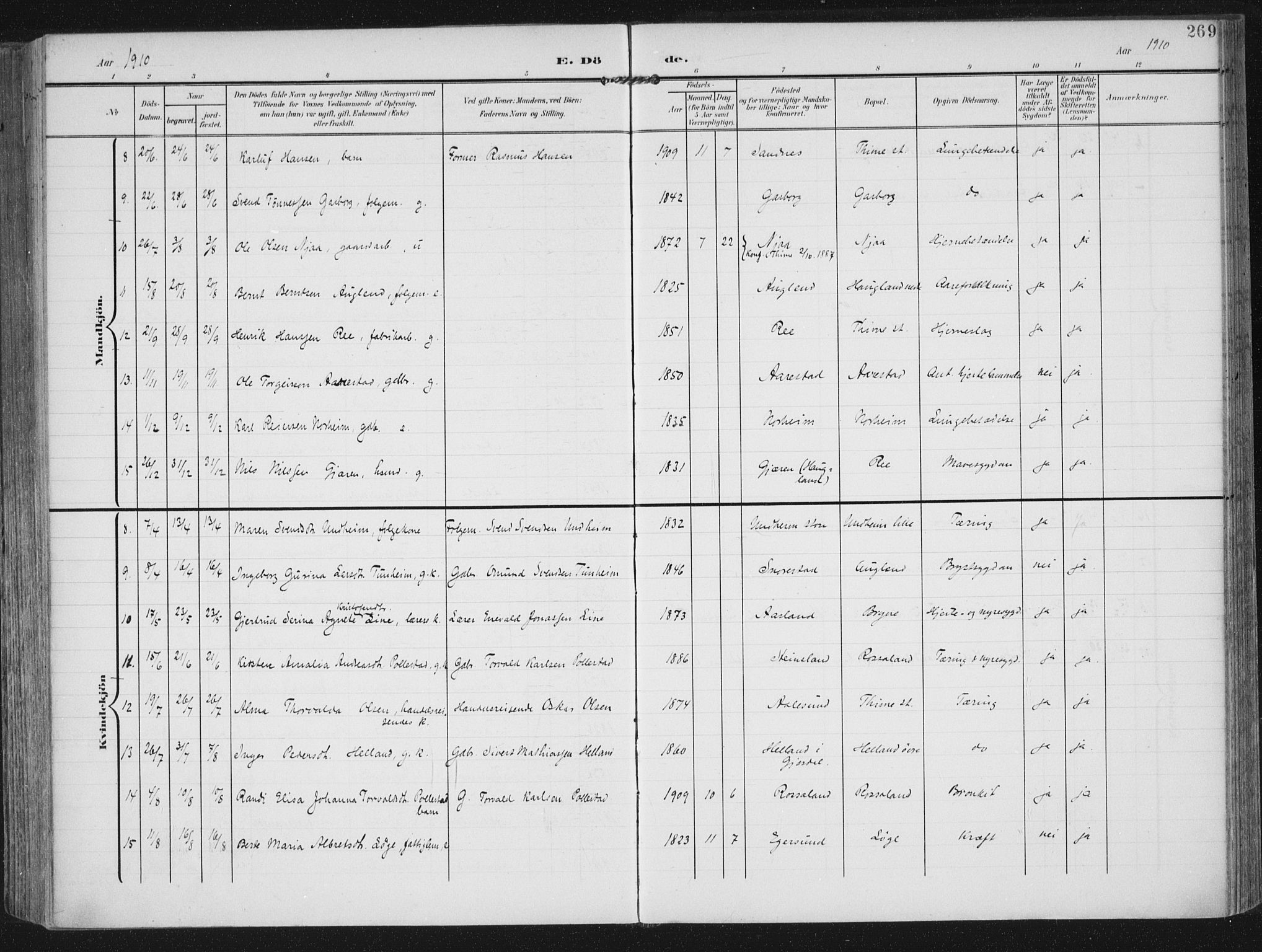 Lye sokneprestkontor, AV/SAST-A-101794/002/A/L0001: Ministerialbok nr. A 12, 1904-1920, s. 269