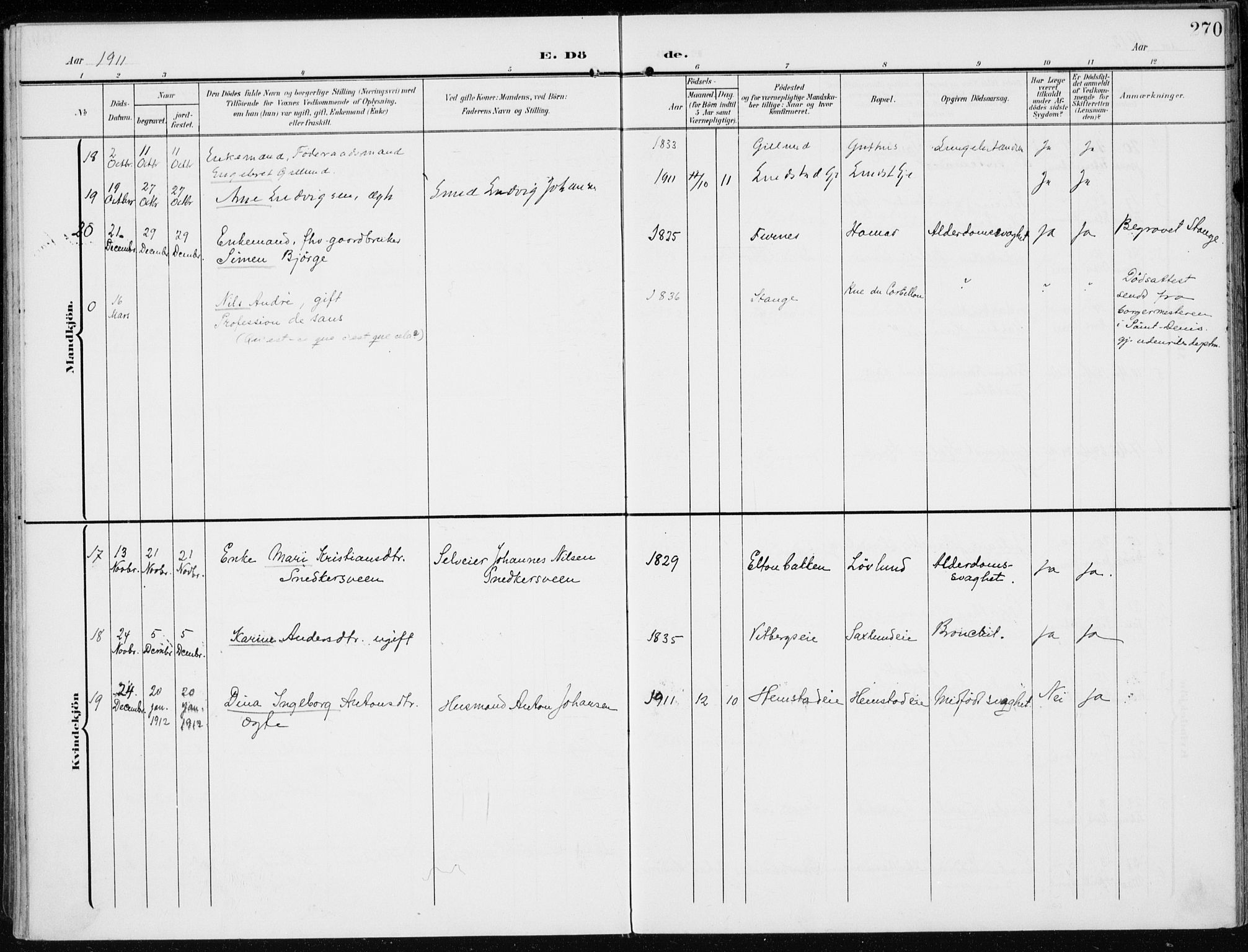 Stange prestekontor, AV/SAH-PREST-002/K/L0024: Ministerialbok nr. 24, 1906-1922, s. 270