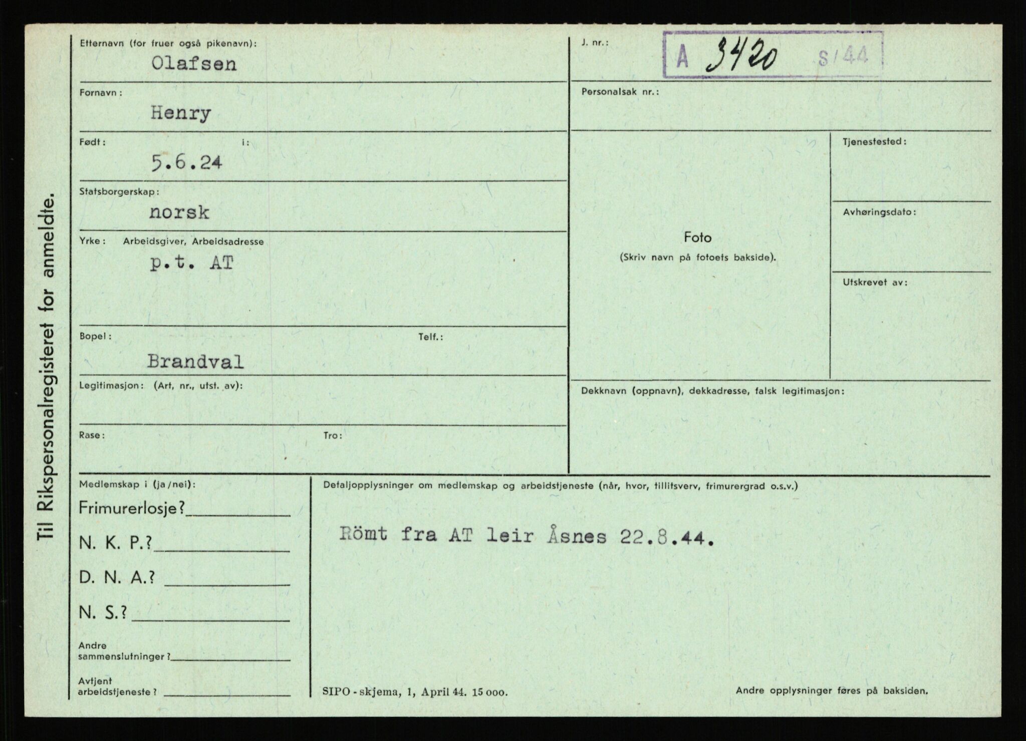 Statspolitiet - Hovedkontoret / Osloavdelingen, AV/RA-S-1329/C/Ca/L0012: Oanæs - Quistgaard	, 1943-1945, s. 183