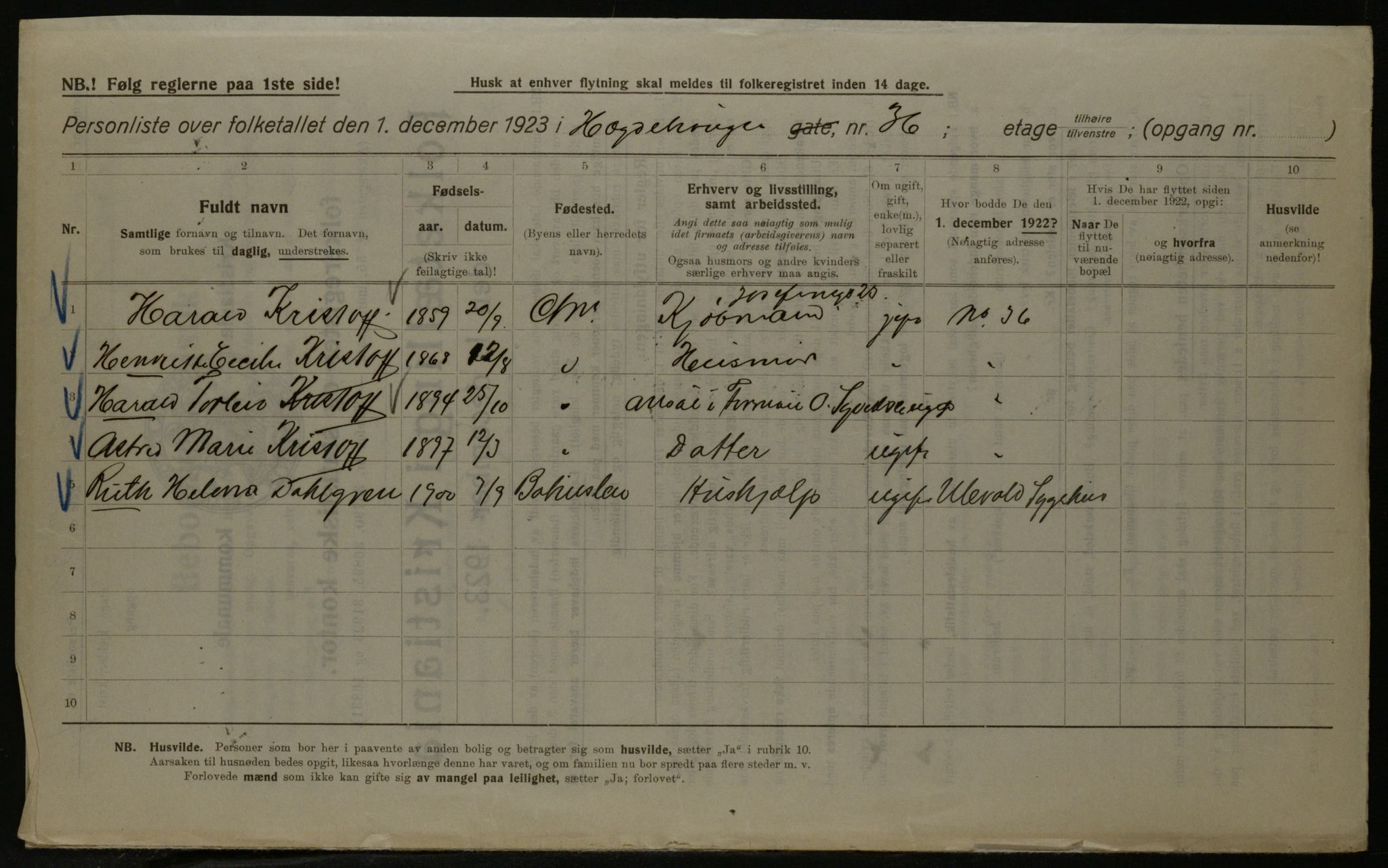 OBA, Kommunal folketelling 1.12.1923 for Kristiania, 1923, s. 40788