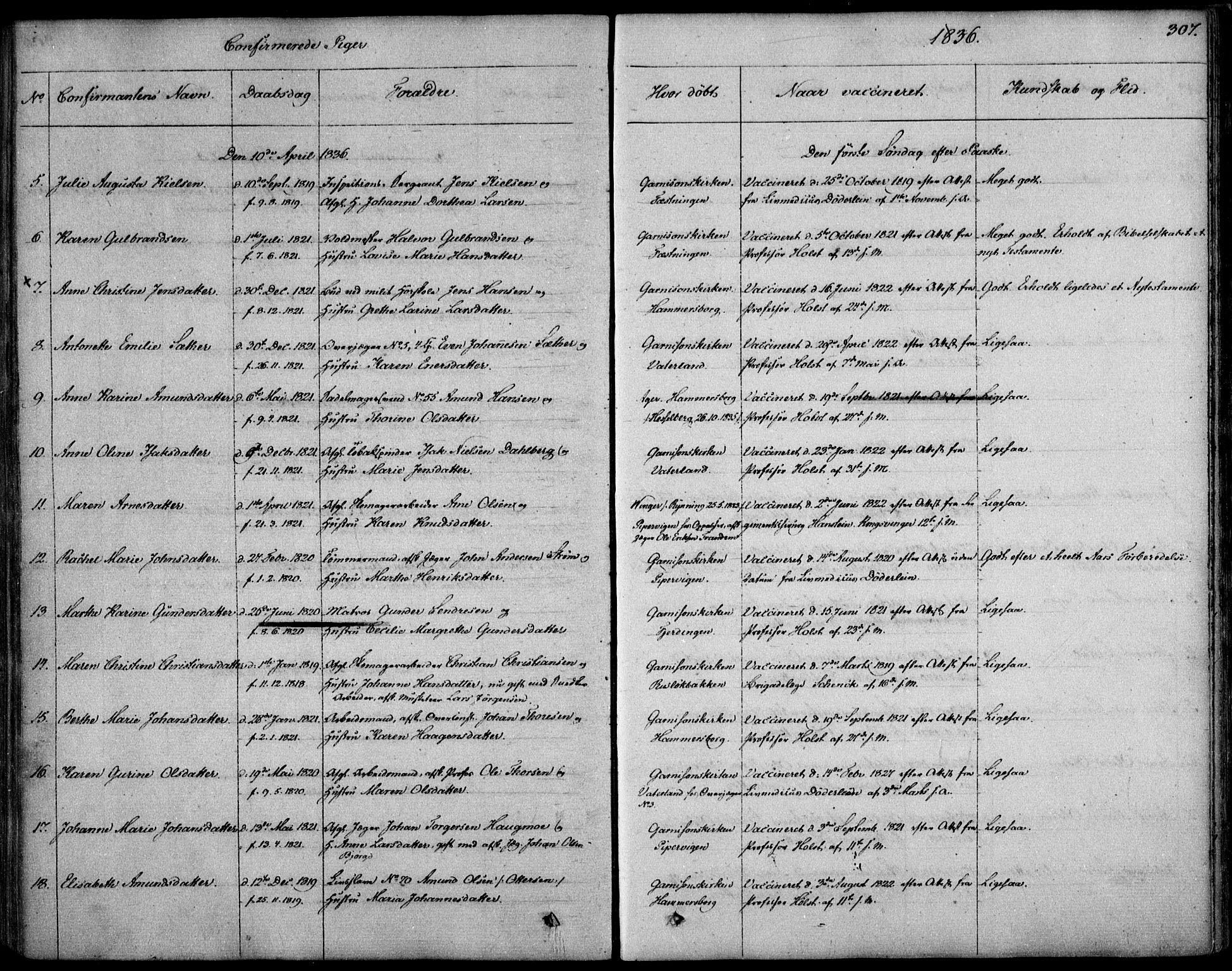 Garnisonsmenigheten Kirkebøker, SAO/A-10846/F/Fa/L0006: Ministerialbok nr. 6, 1828-1841, s. 307