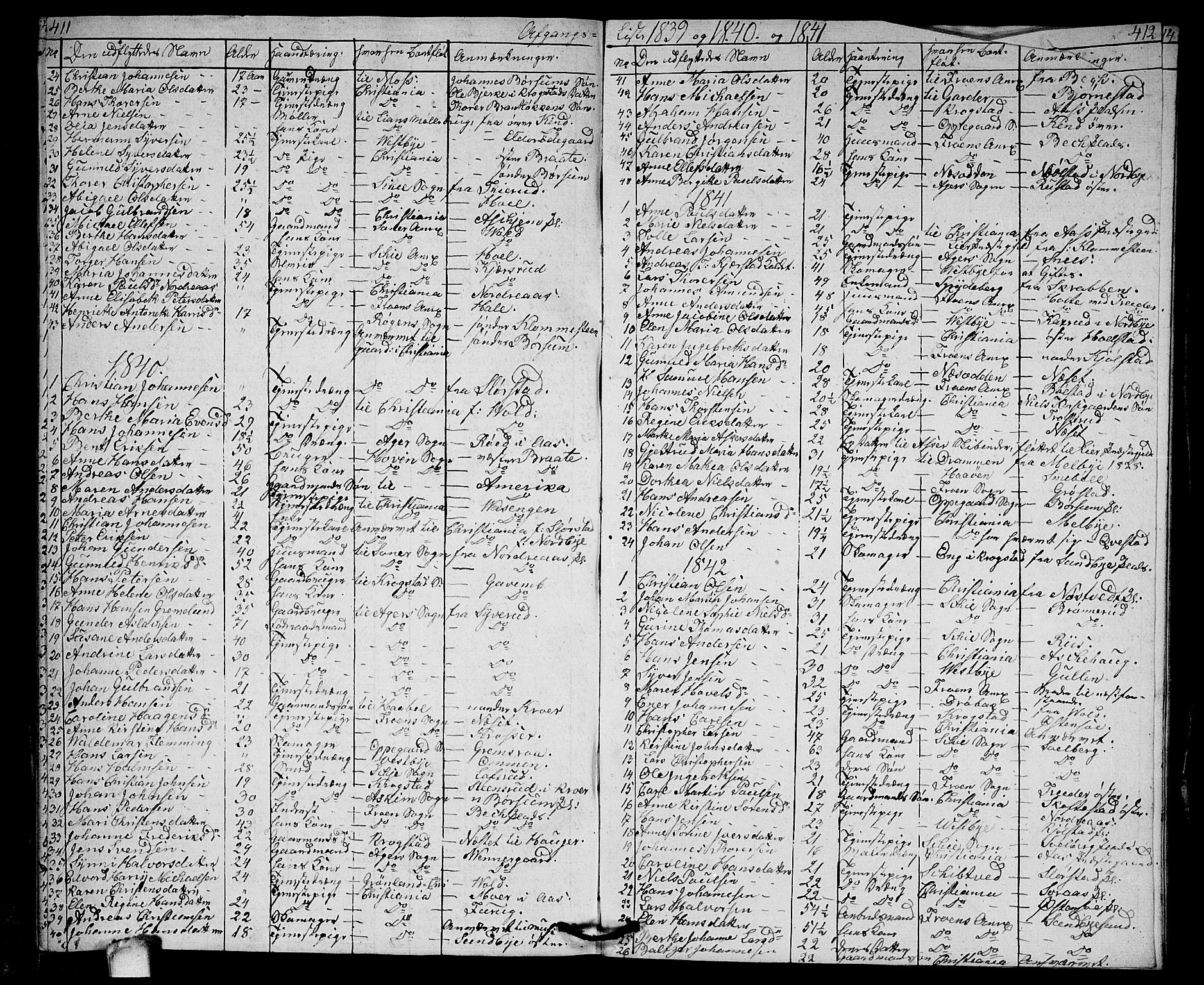 Ås prestekontor Kirkebøker, AV/SAO-A-10894/G/Ga/L0003: Klokkerbok nr. I 3, 1836-1843, s. 411-412