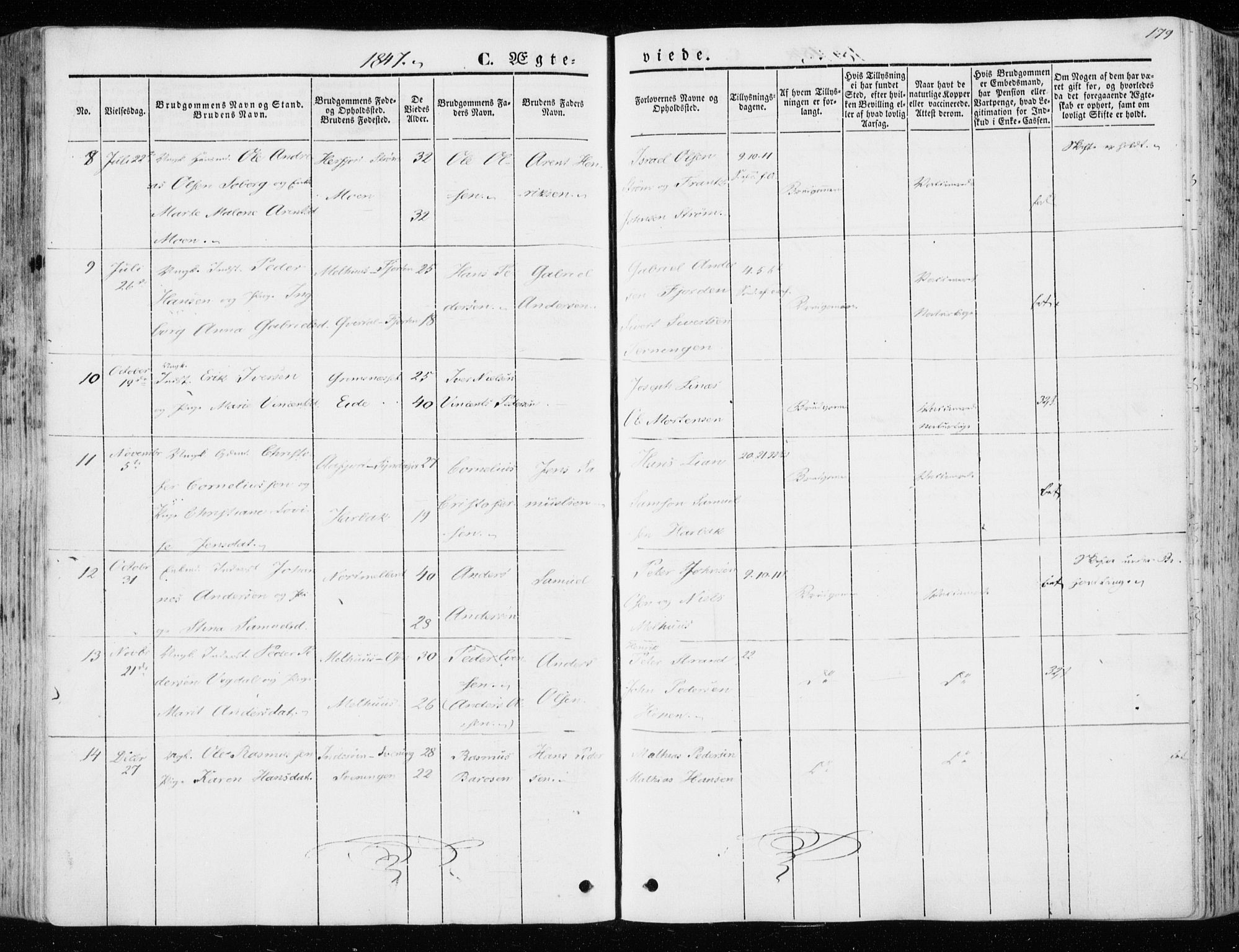 Ministerialprotokoller, klokkerbøker og fødselsregistre - Sør-Trøndelag, AV/SAT-A-1456/657/L0704: Ministerialbok nr. 657A05, 1846-1857, s. 179