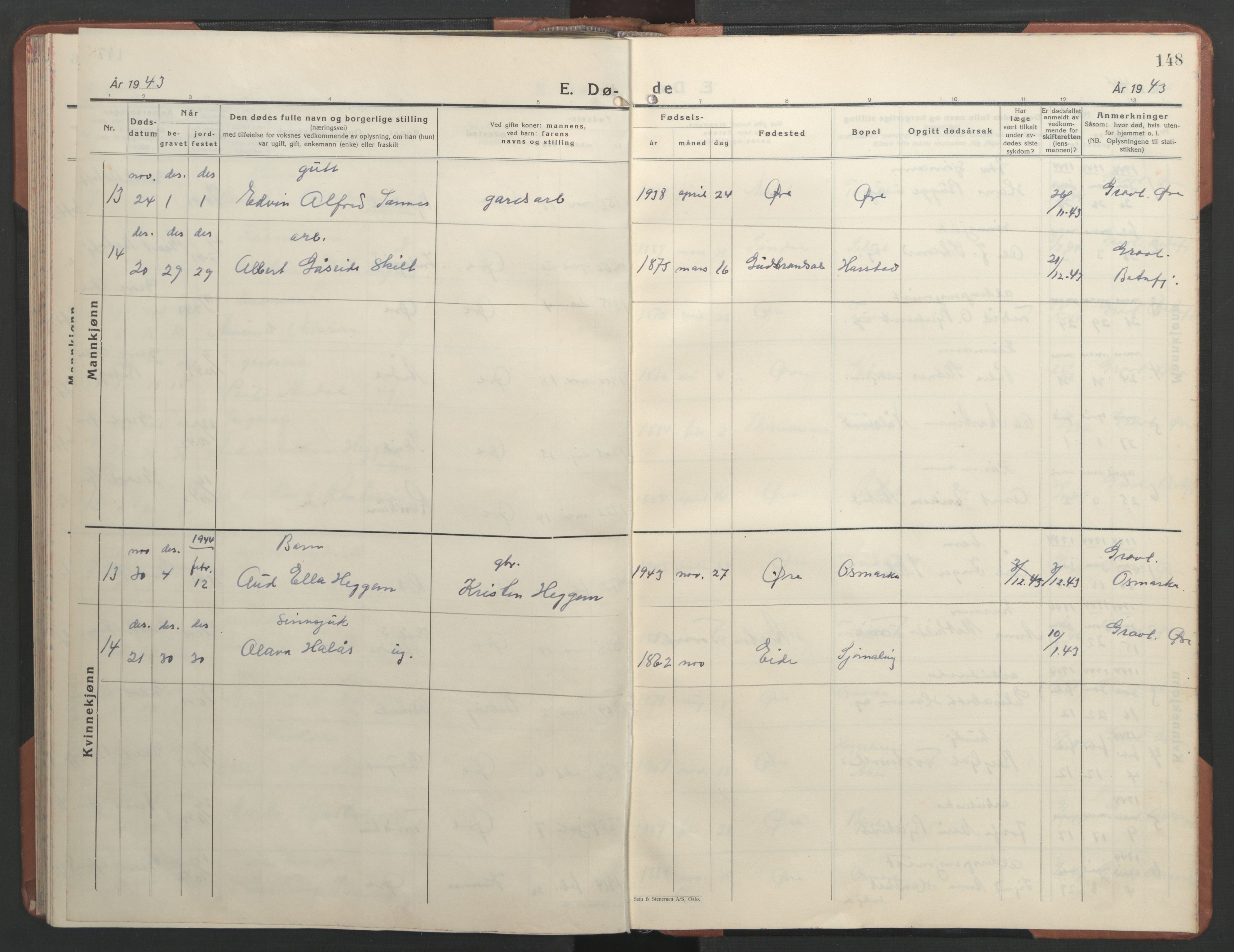 Ministerialprotokoller, klokkerbøker og fødselsregistre - Møre og Romsdal, AV/SAT-A-1454/584/L0971: Klokkerbok nr. 584C04, 1933-1946, s. 148