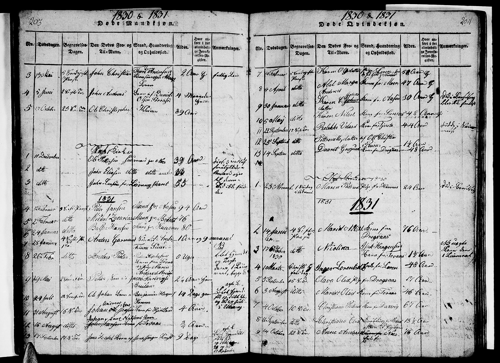 Ministerialprotokoller, klokkerbøker og fødselsregistre - Nordland, AV/SAT-A-1459/831/L0474: Klokkerbok nr. 831C01, 1820-1850, s. 203-204