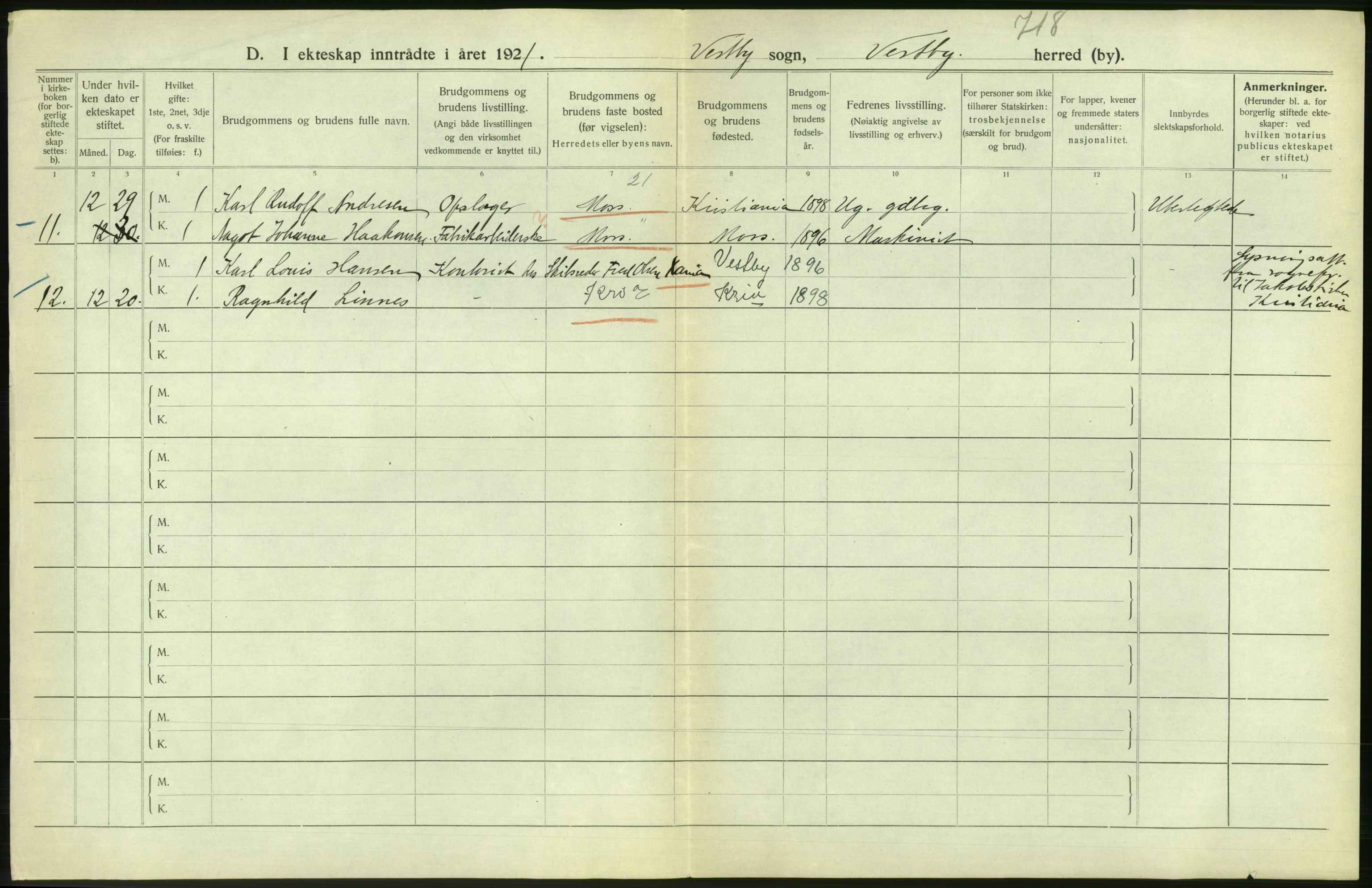 Statistisk sentralbyrå, Sosiodemografiske emner, Befolkning, RA/S-2228/D/Df/Dfc/Dfca/L0006: Akershus fylke: Gifte. dødfødte. Bygder og byer., 1921, s. 320