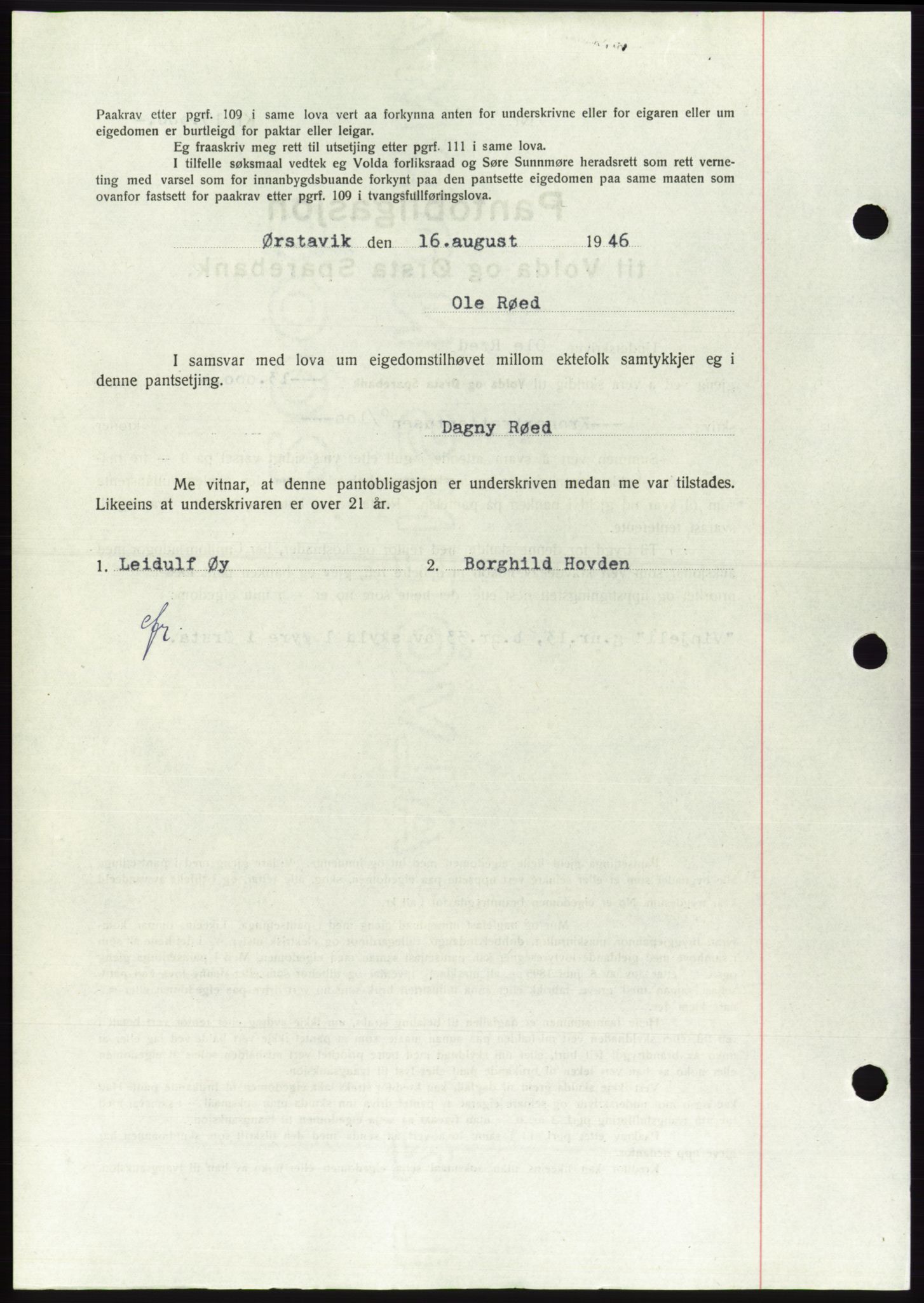 Søre Sunnmøre sorenskriveri, AV/SAT-A-4122/1/2/2C/L0114: Pantebok nr. 1-2B, 1943-1947, Dagboknr: 972/1946