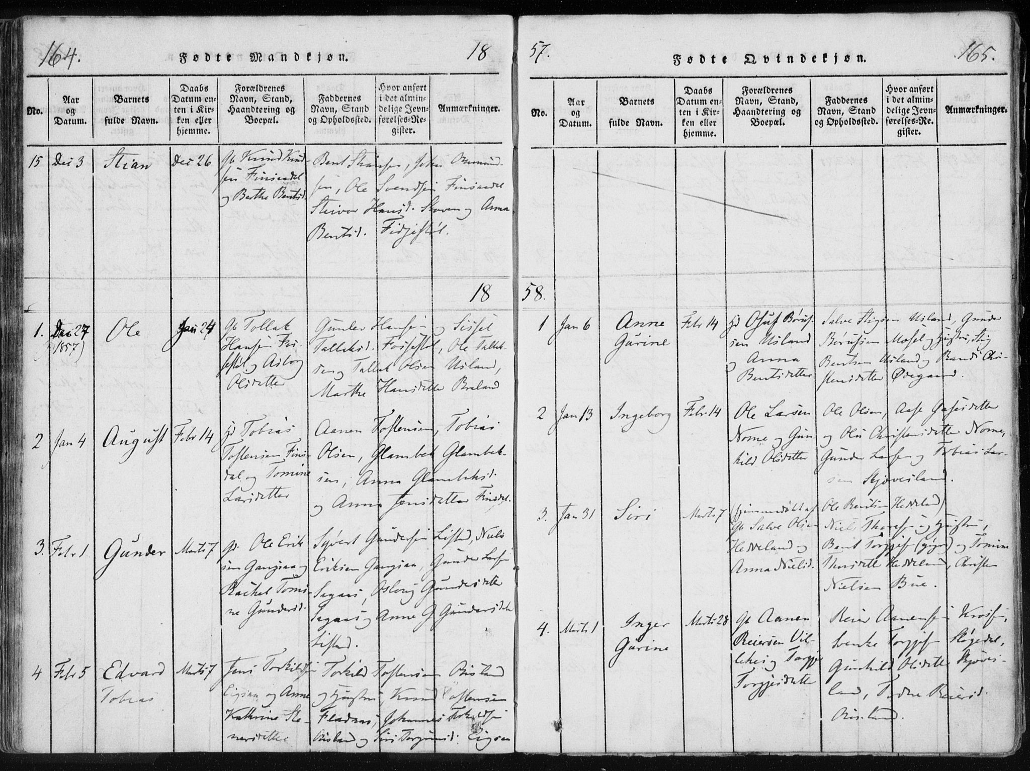 Holum sokneprestkontor, AV/SAK-1111-0022/F/Fa/Fac/L0002: Ministerialbok nr. A 2, 1821-1859, s. 164-165