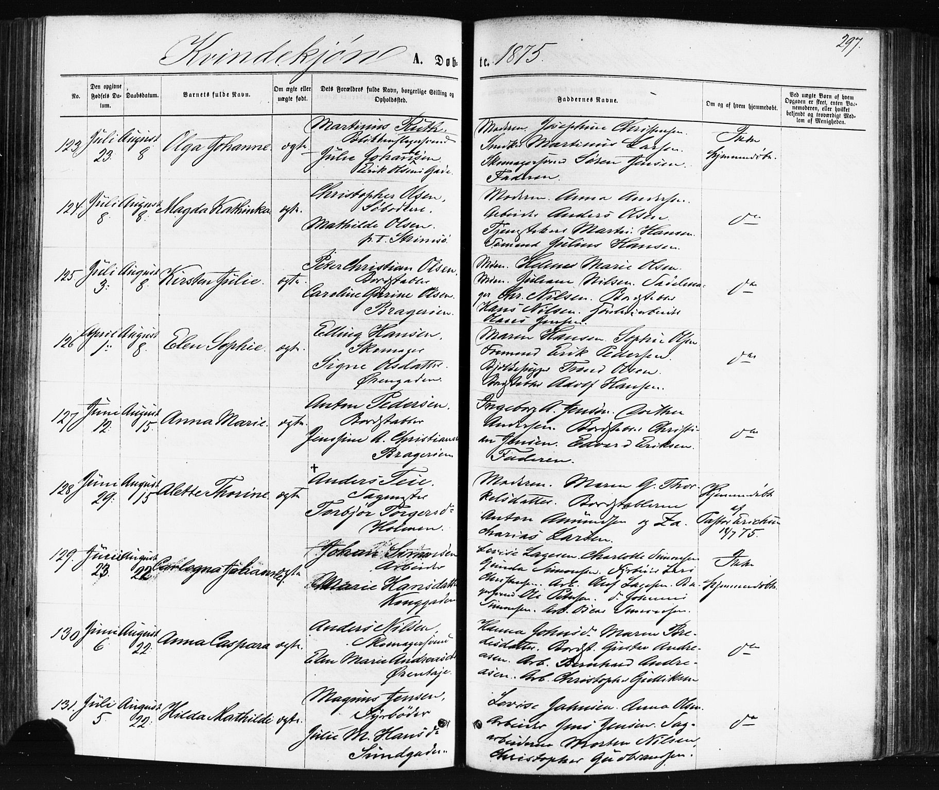 Bragernes kirkebøker, AV/SAKO-A-6/F/Fb/L0004: Ministerialbok nr. II 4, 1869-1875, s. 297