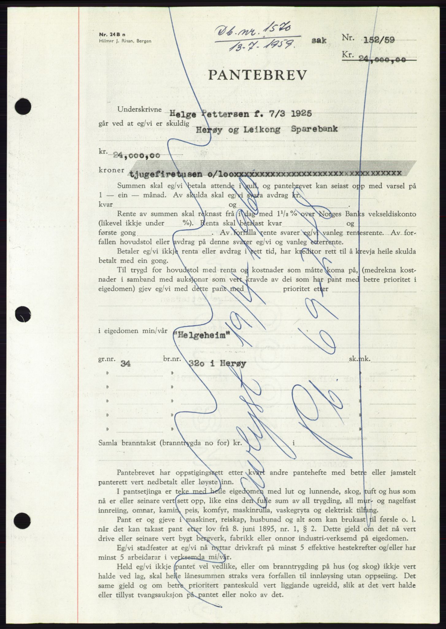 Søre Sunnmøre sorenskriveri, AV/SAT-A-4122/1/2/2C/L0133: Pantebok nr. 21B, 1959-1959, Dagboknr: 1570/1959