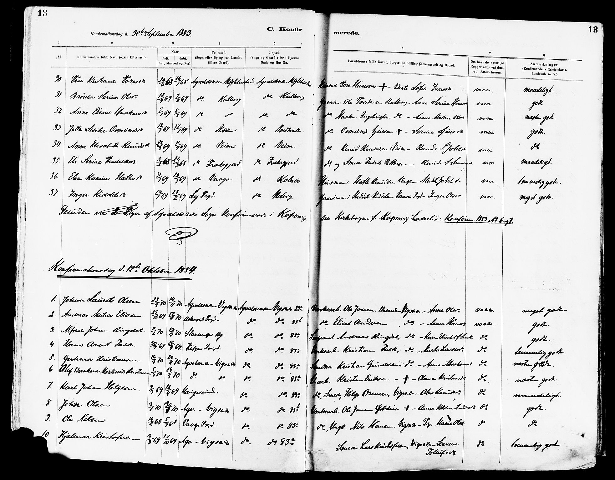 Avaldsnes sokneprestkontor, AV/SAST-A -101851/H/Ha/Haa/L0015: Ministerialbok nr. A 15, 1880-1906, s. 13