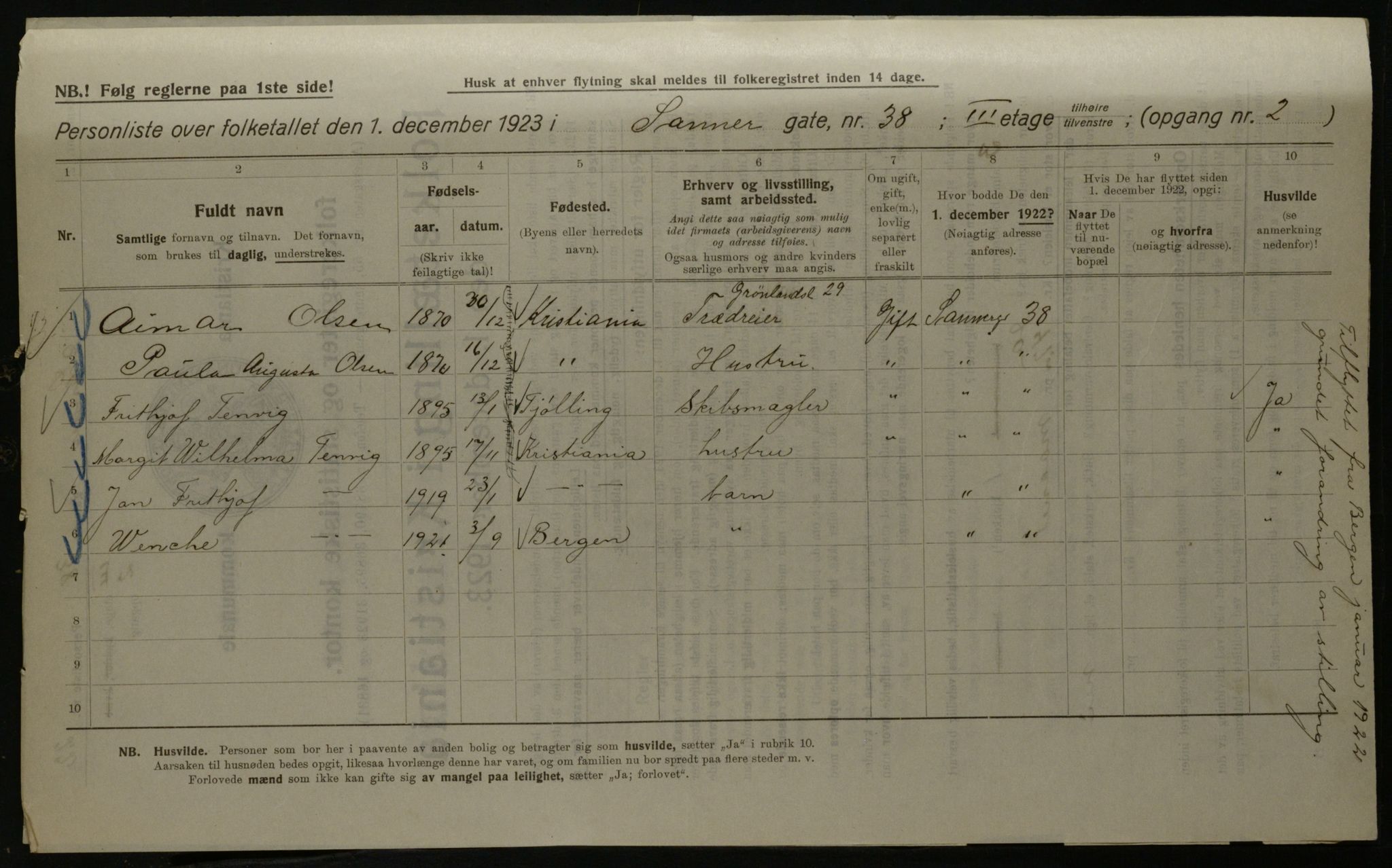 OBA, Kommunal folketelling 1.12.1923 for Kristiania, 1923, s. 98404