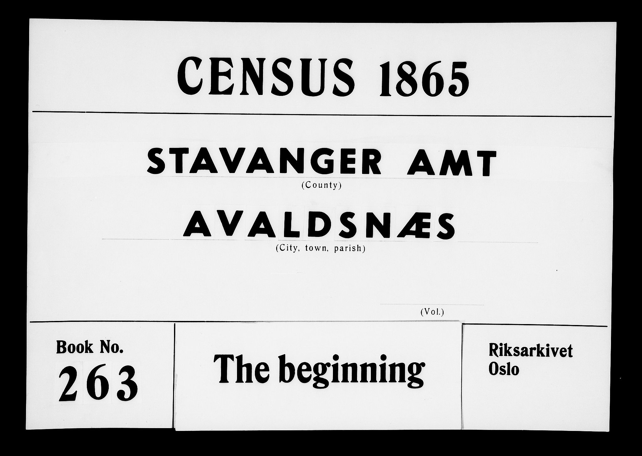 RA, Folketelling 1865 for 1147P Avaldsnes prestegjeld, 1865, s. 1