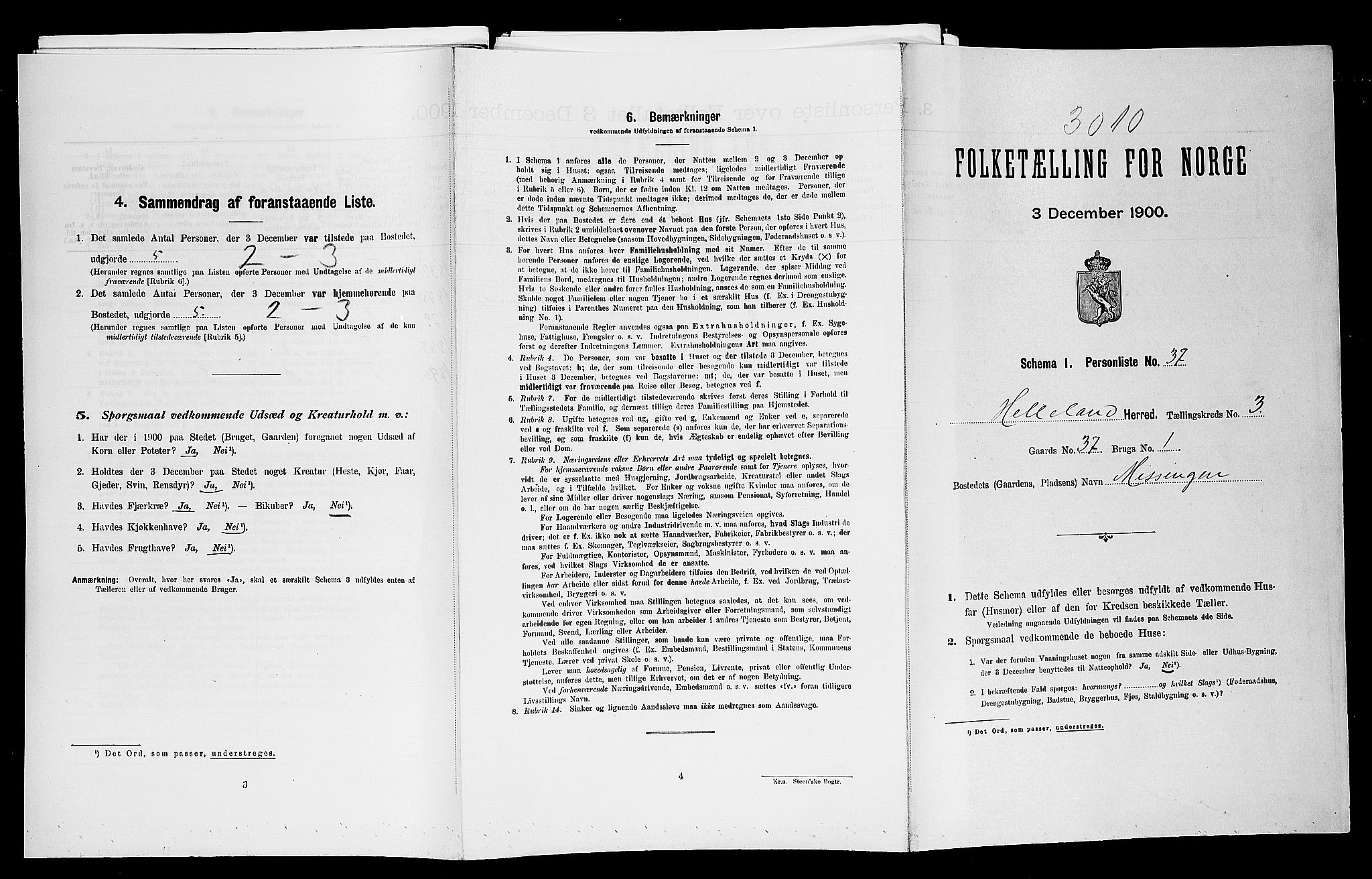 SAST, Folketelling 1900 for 1115 Helleland herred, 1900, s. 364