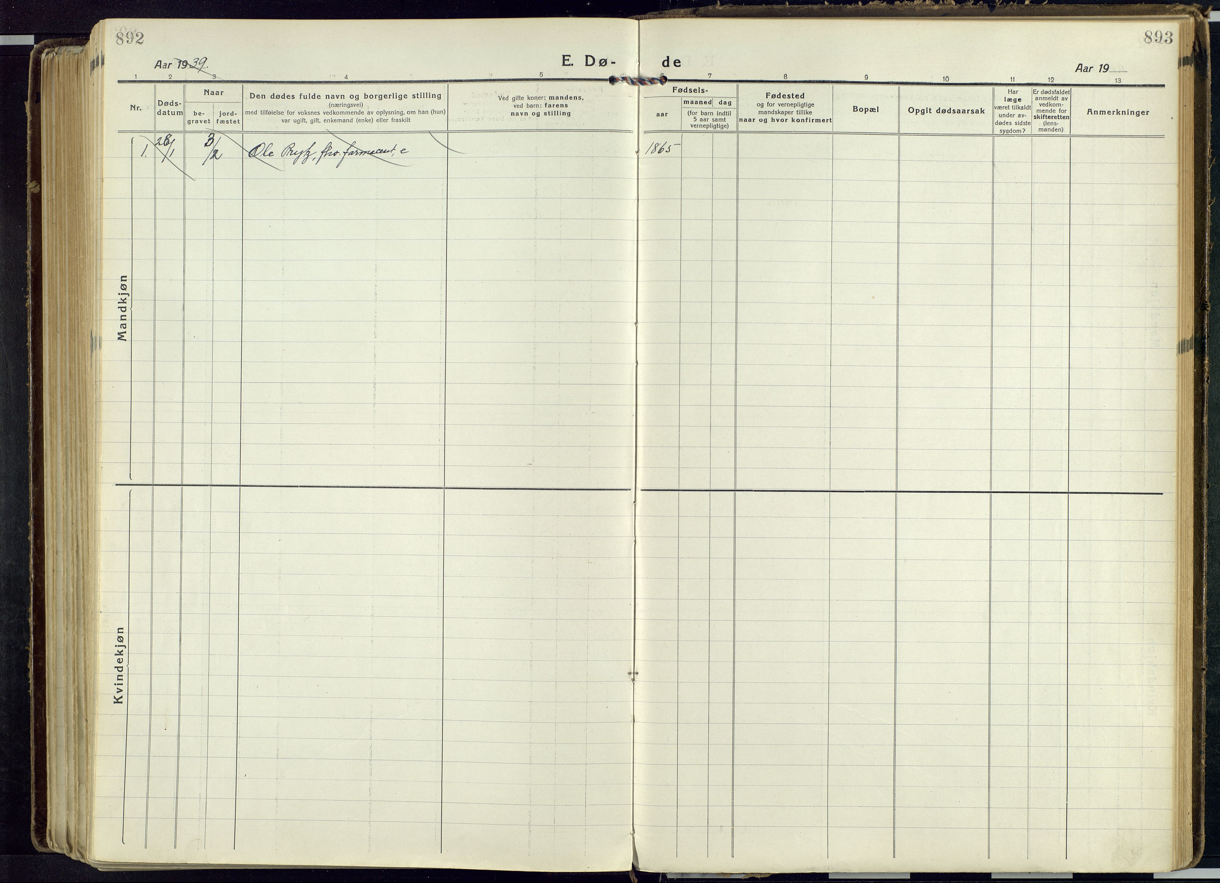 Vang prestekontor, Hedmark, SAH/PREST-008/H/Ha/Haa/L0022: Ministerialbok nr. 22, 1918-1944, s. 892-893