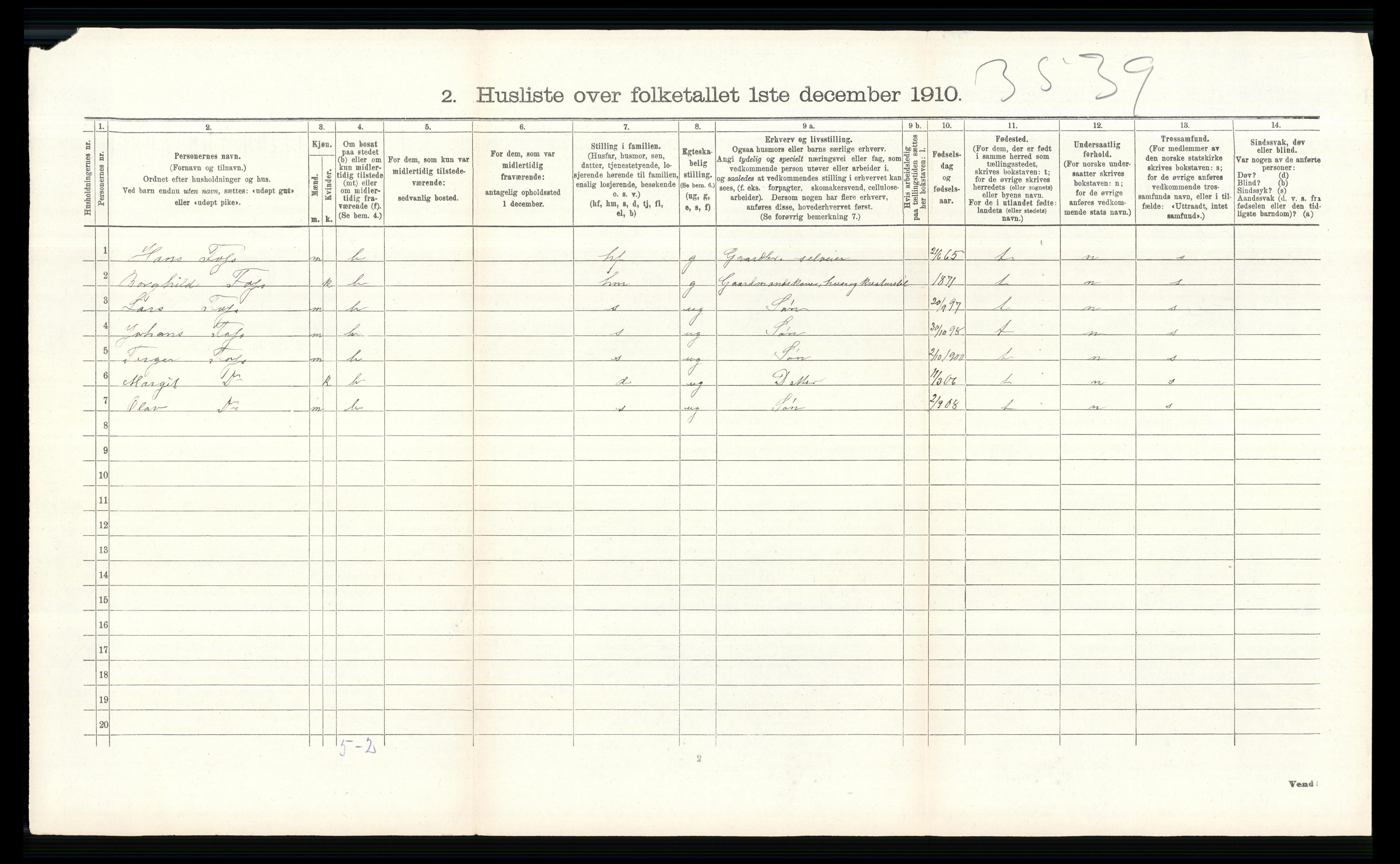 RA, Folketelling 1910 for 0620 Hol herred, 1910, s. 534