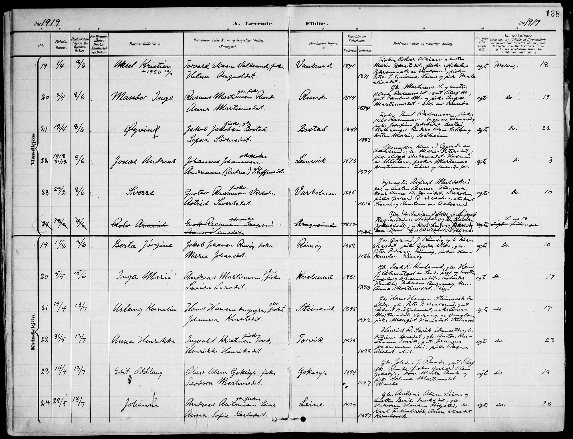 Ministerialprotokoller, klokkerbøker og fødselsregistre - Møre og Romsdal, AV/SAT-A-1454/507/L0075: Ministerialbok nr. 507A10, 1901-1920, s. 138