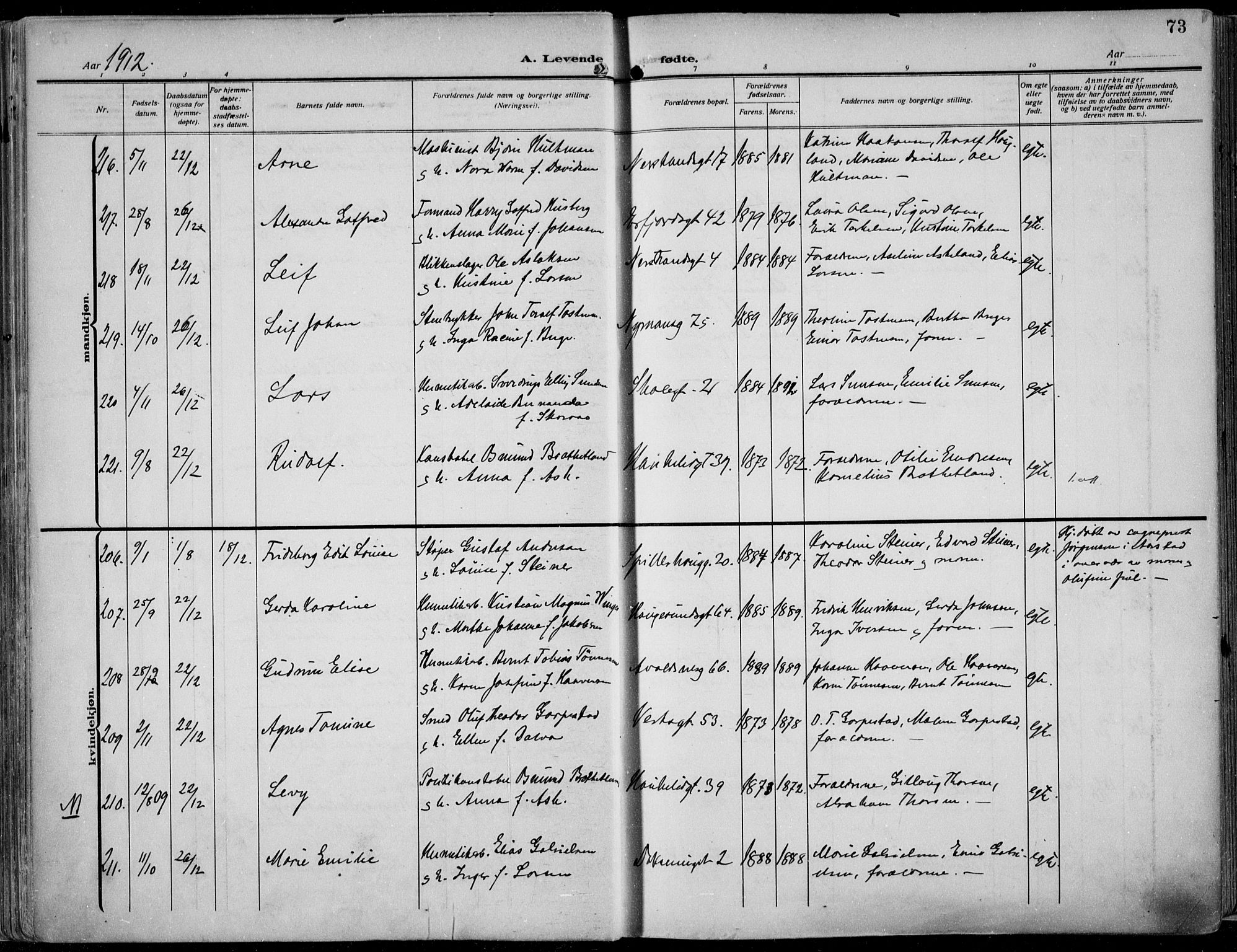 St. Johannes sokneprestkontor, AV/SAST-A-101814/002/B/L0002: Ministerialbok nr. A 9, 1911-1921, s. 73