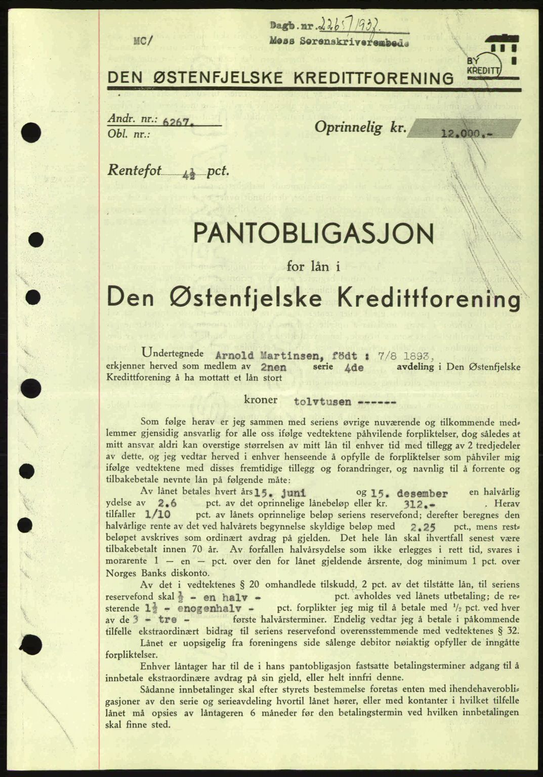 Moss sorenskriveri, SAO/A-10168: Pantebok nr. B4, 1937-1938, Dagboknr: 2265/1937